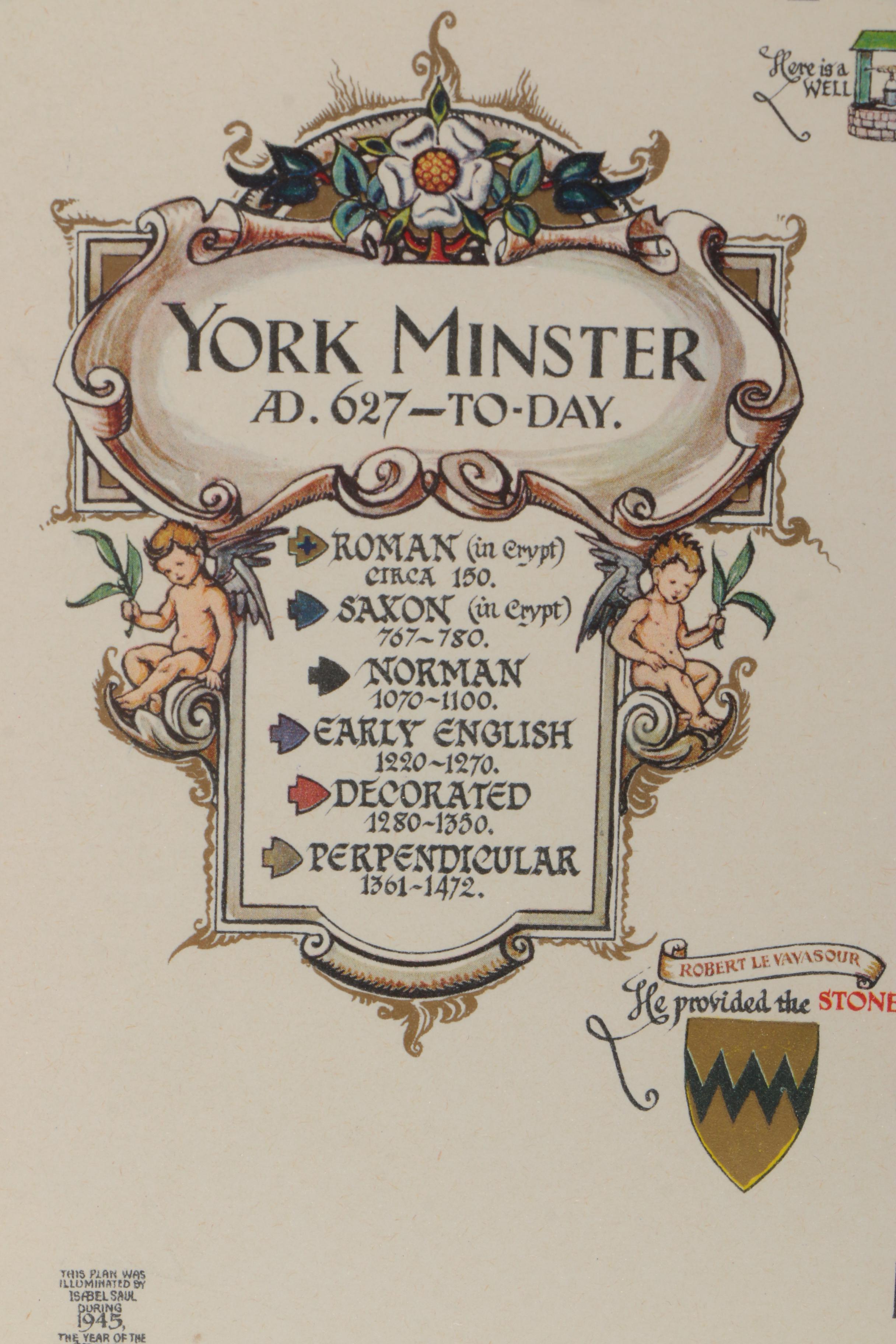 Isabel Saul Offset Lithograph on Paper "York Minster AD. 627 - Today"