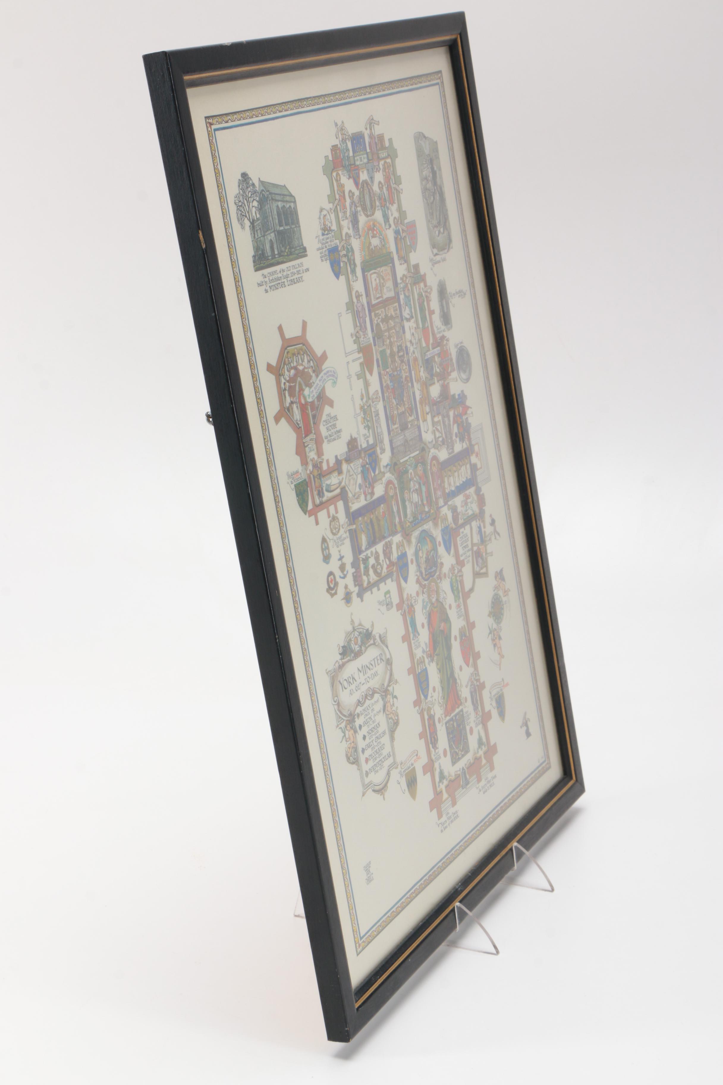 Isabel Saul Offset Lithograph on Paper "York Minster AD. 627 - Today"