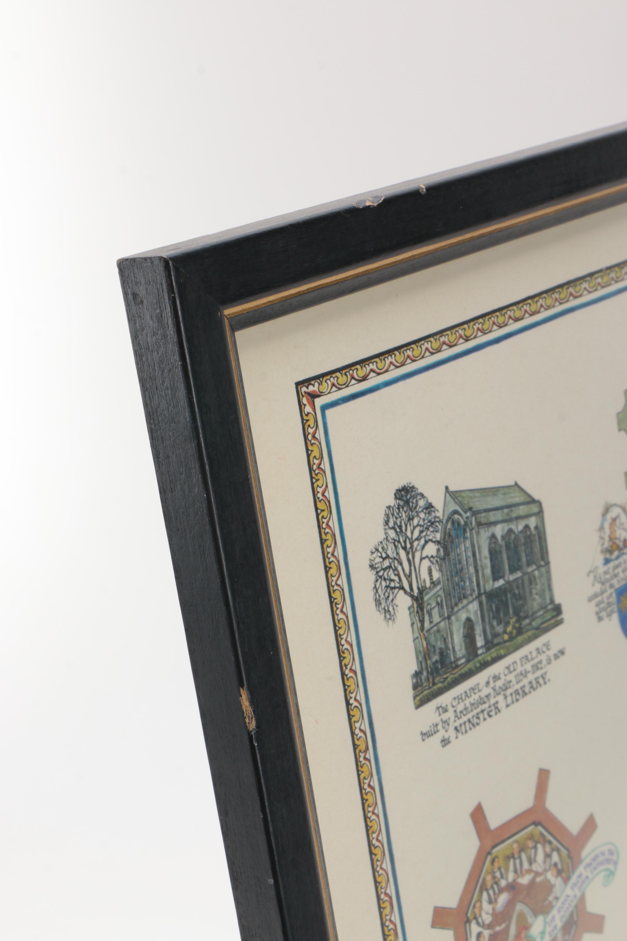 Isabel Saul Offset Lithograph on Paper "York Minster AD. 627 - Today"