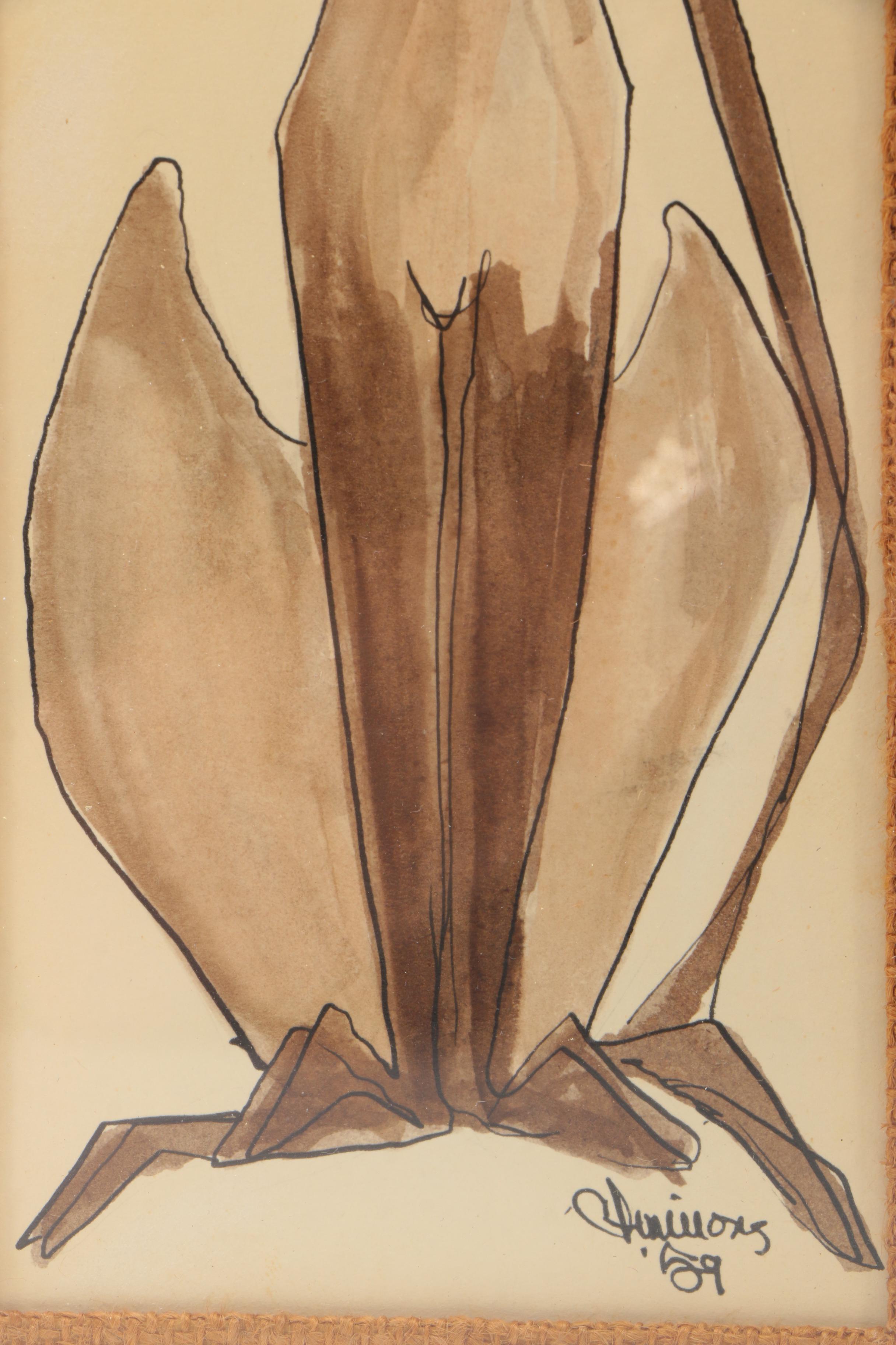 Mixed Media Drawing on Paper of Cat