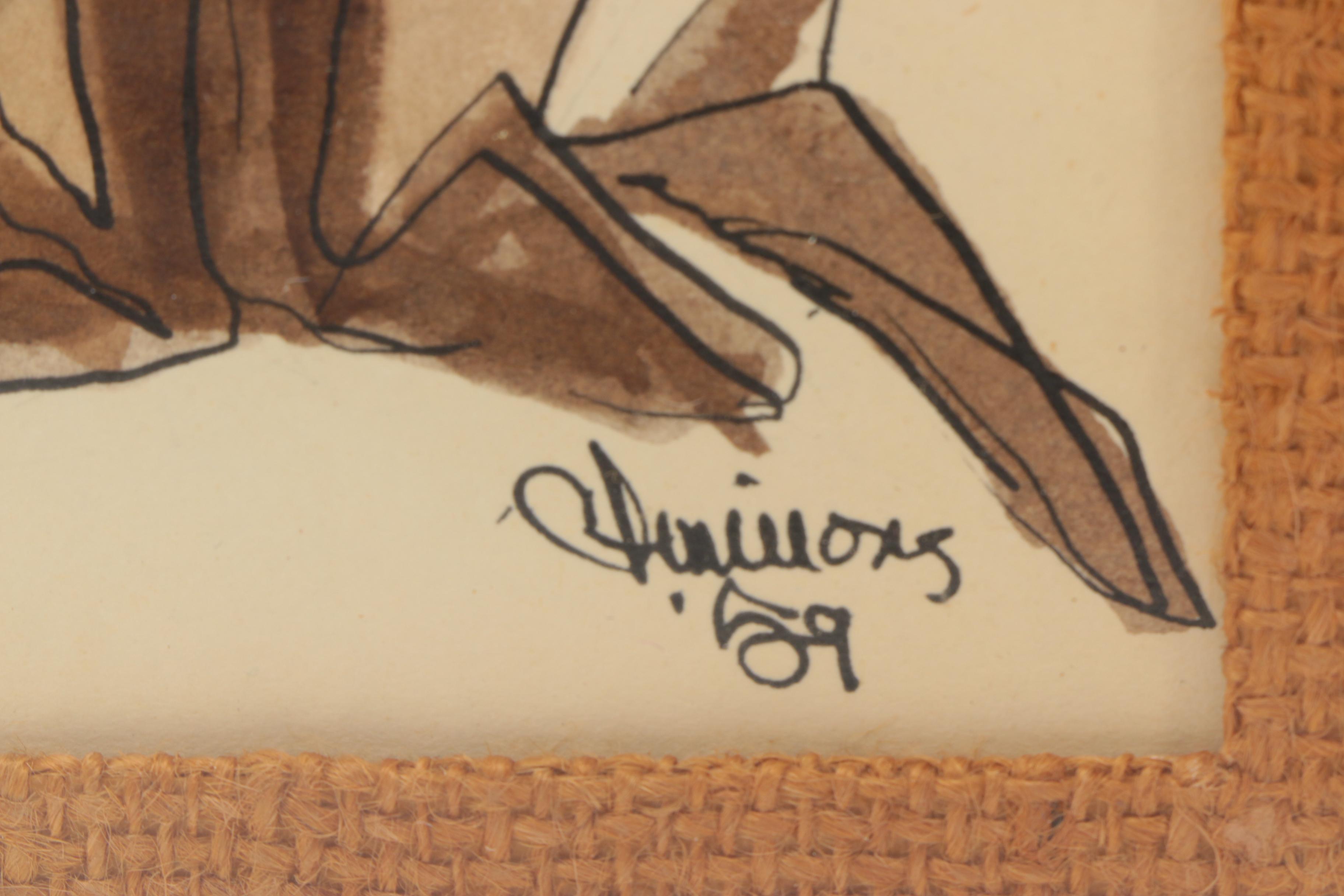 Mixed Media Drawing on Paper of Cat