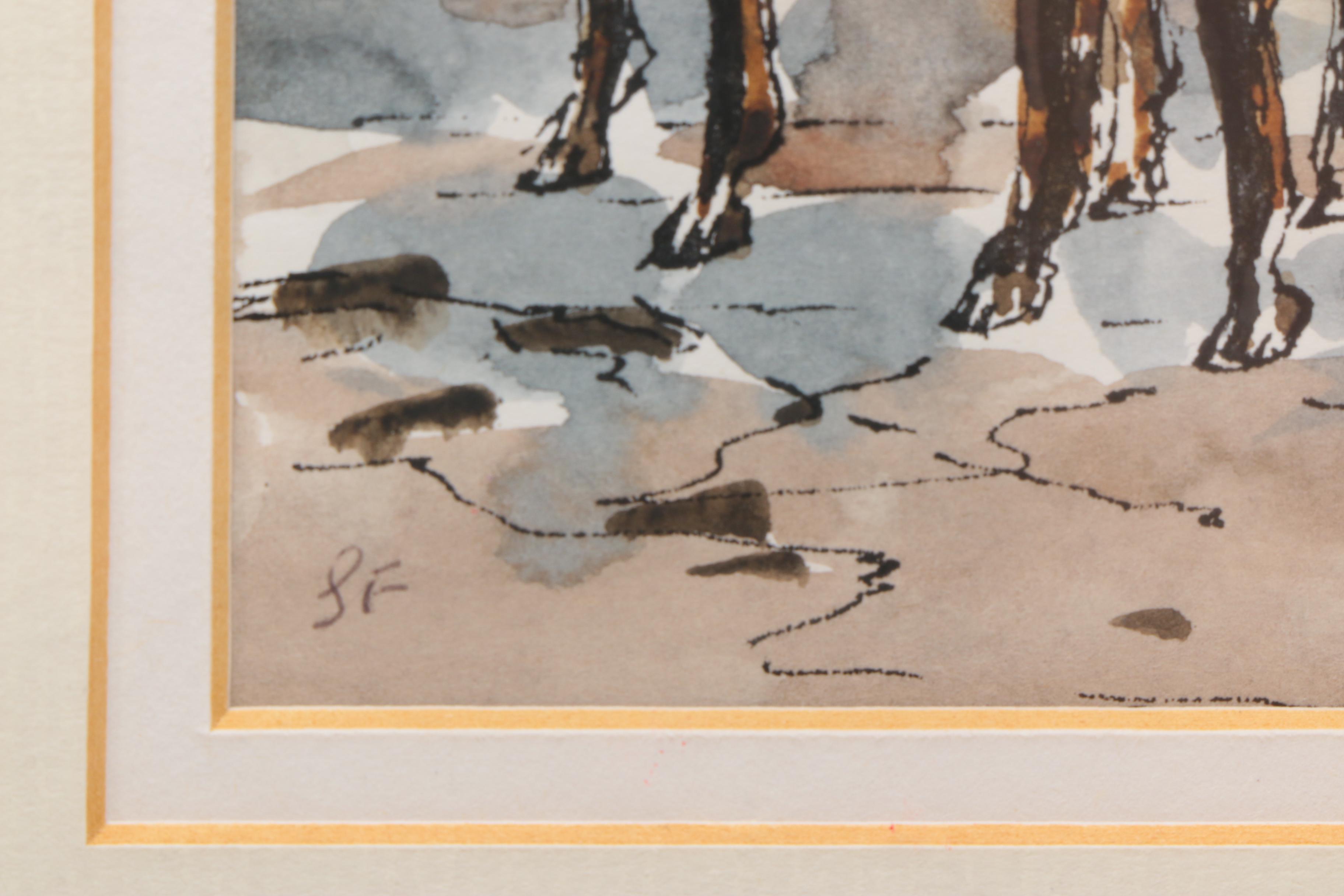 Watercolor on Paper of Royal Guards on Horseback