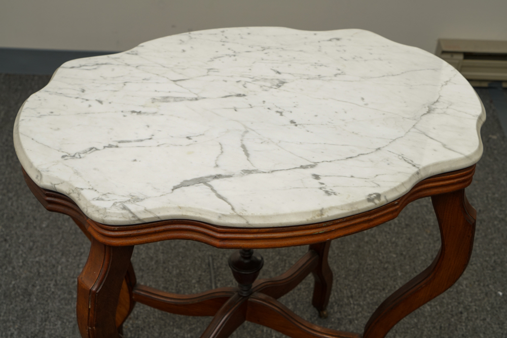 Renaissance Revival Style Marble Turtle-Top Side Table