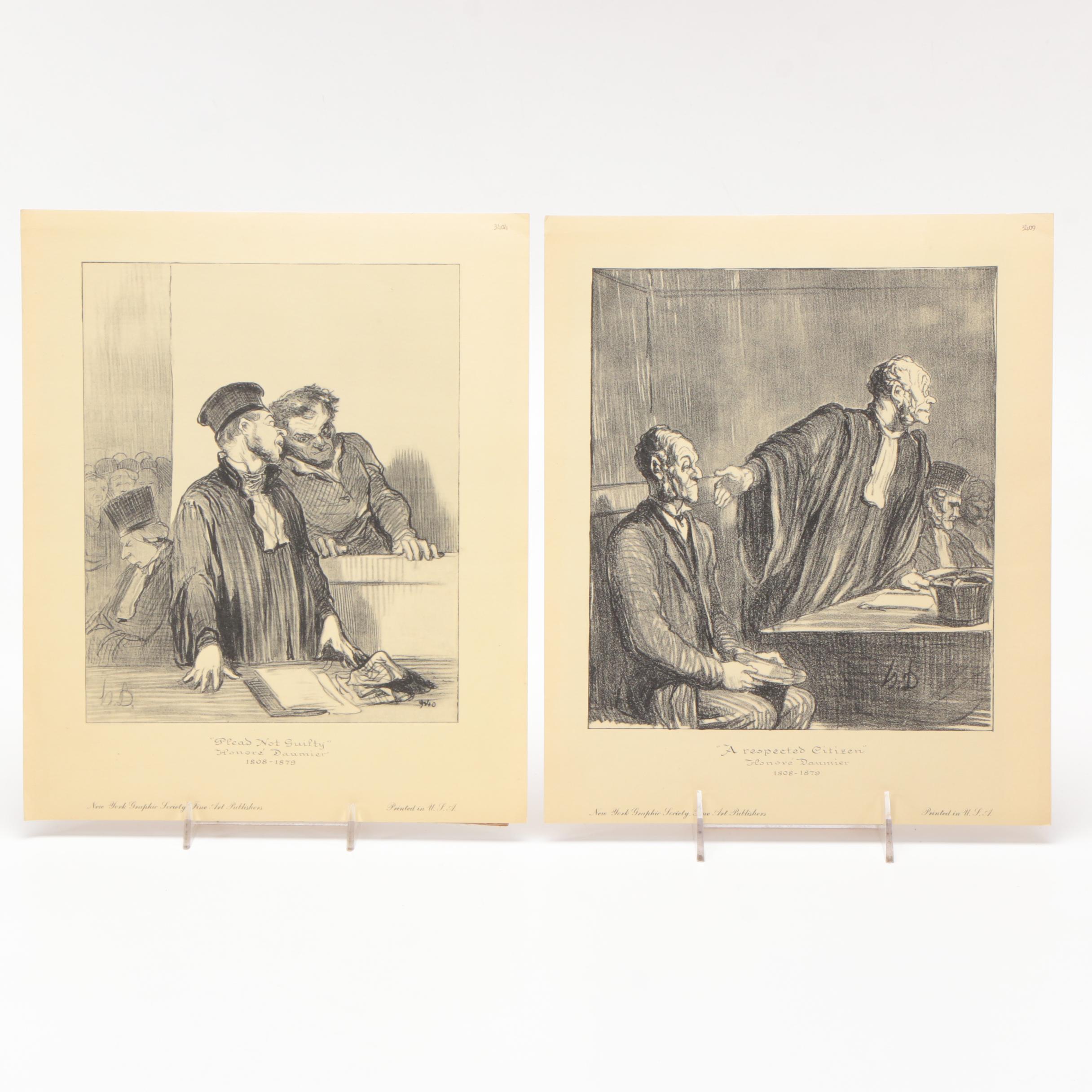 Lithograph Prints After Drawings By Honore Daumier "A Respected Citizen" and "Plead Not Guilty"