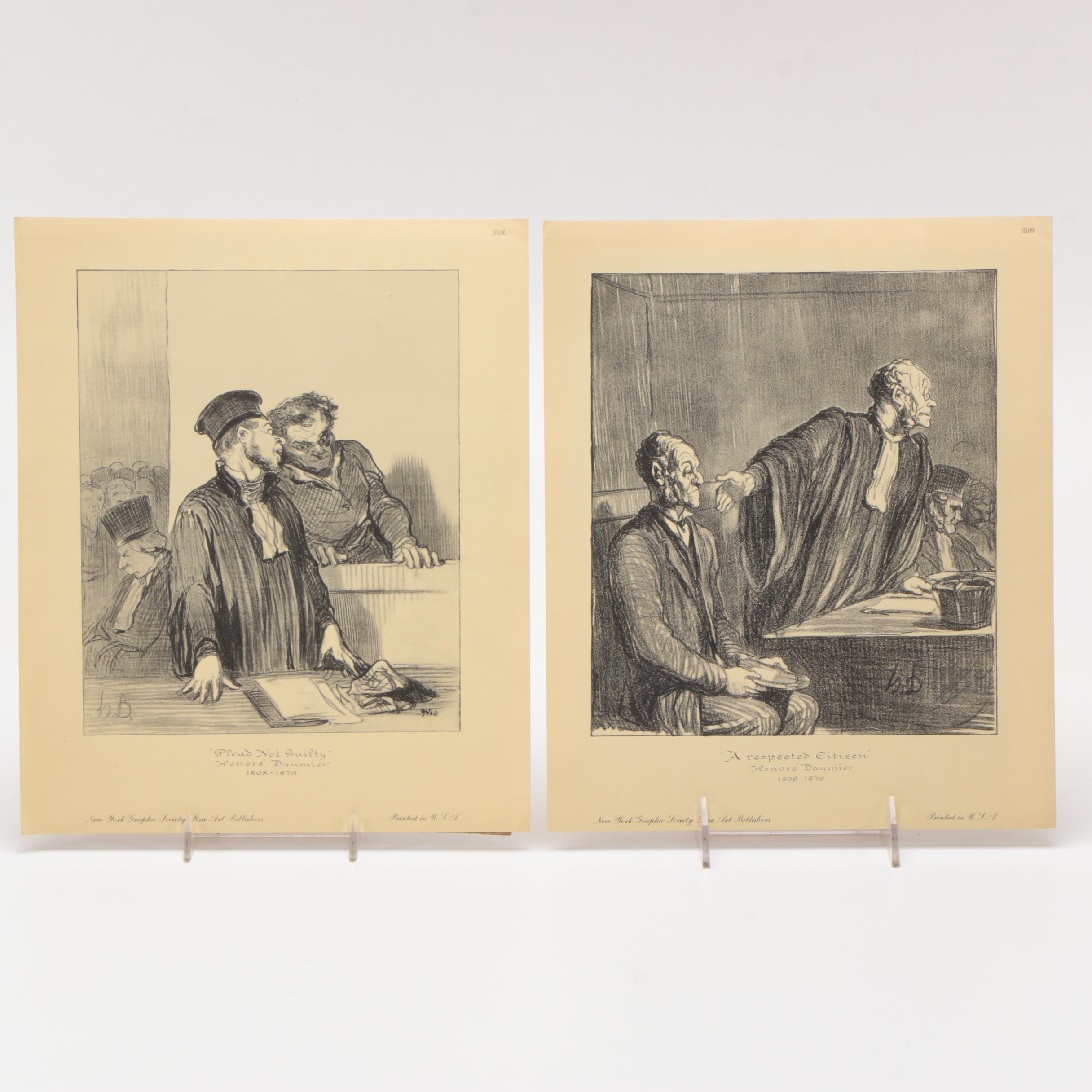 Lithograph Prints After Drawings By Honore Daumier "A Respected Citizen" and "Plead Not Guilty"