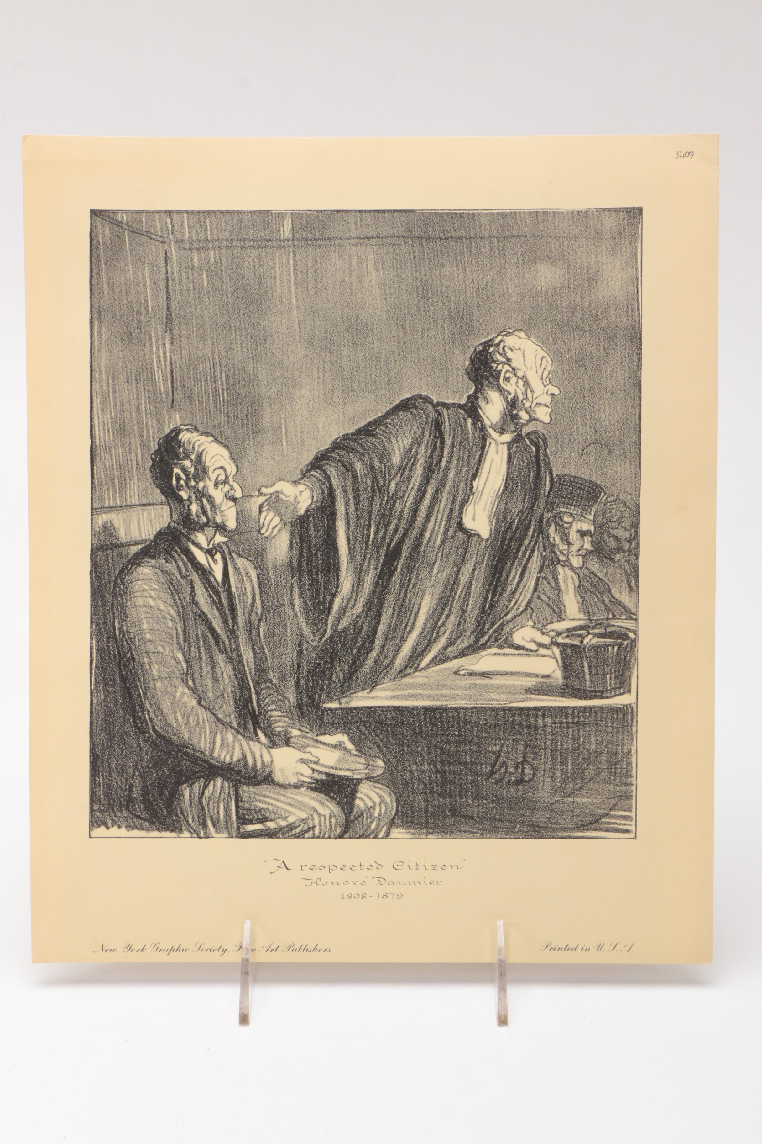 Lithograph Prints After Drawings By Honore Daumier "A Respected Citizen" and "Plead Not Guilty"