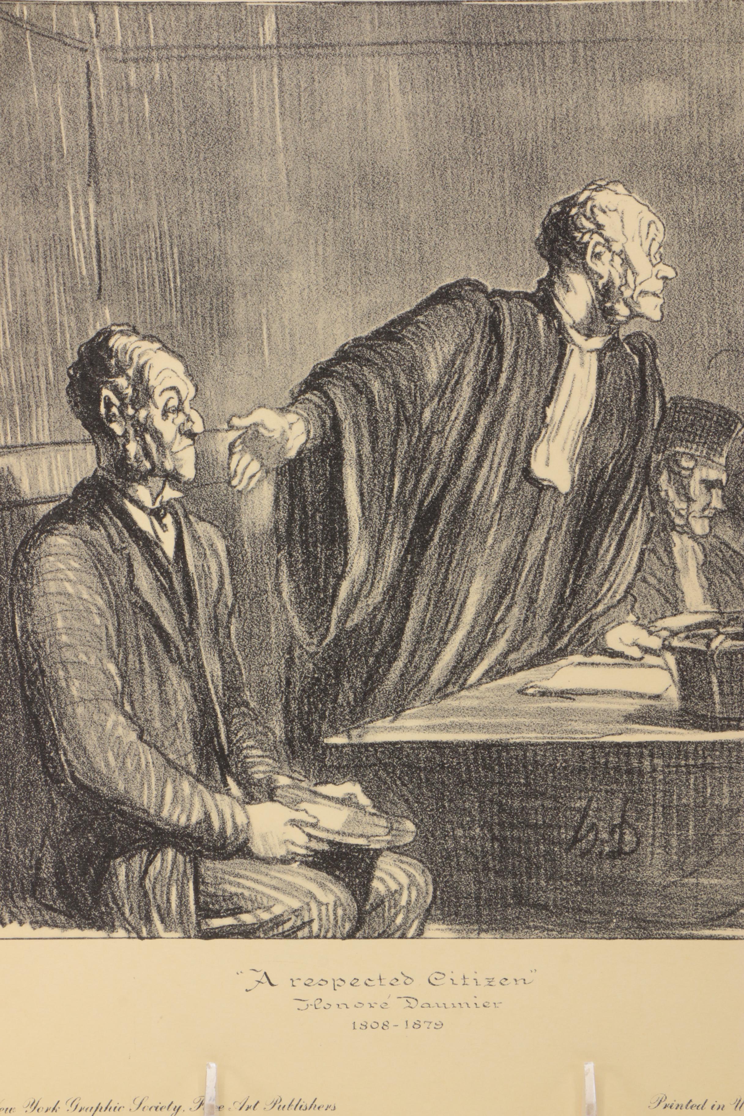 Lithograph Prints After Drawings By Honore Daumier "A Respected Citizen" and "Plead Not Guilty"