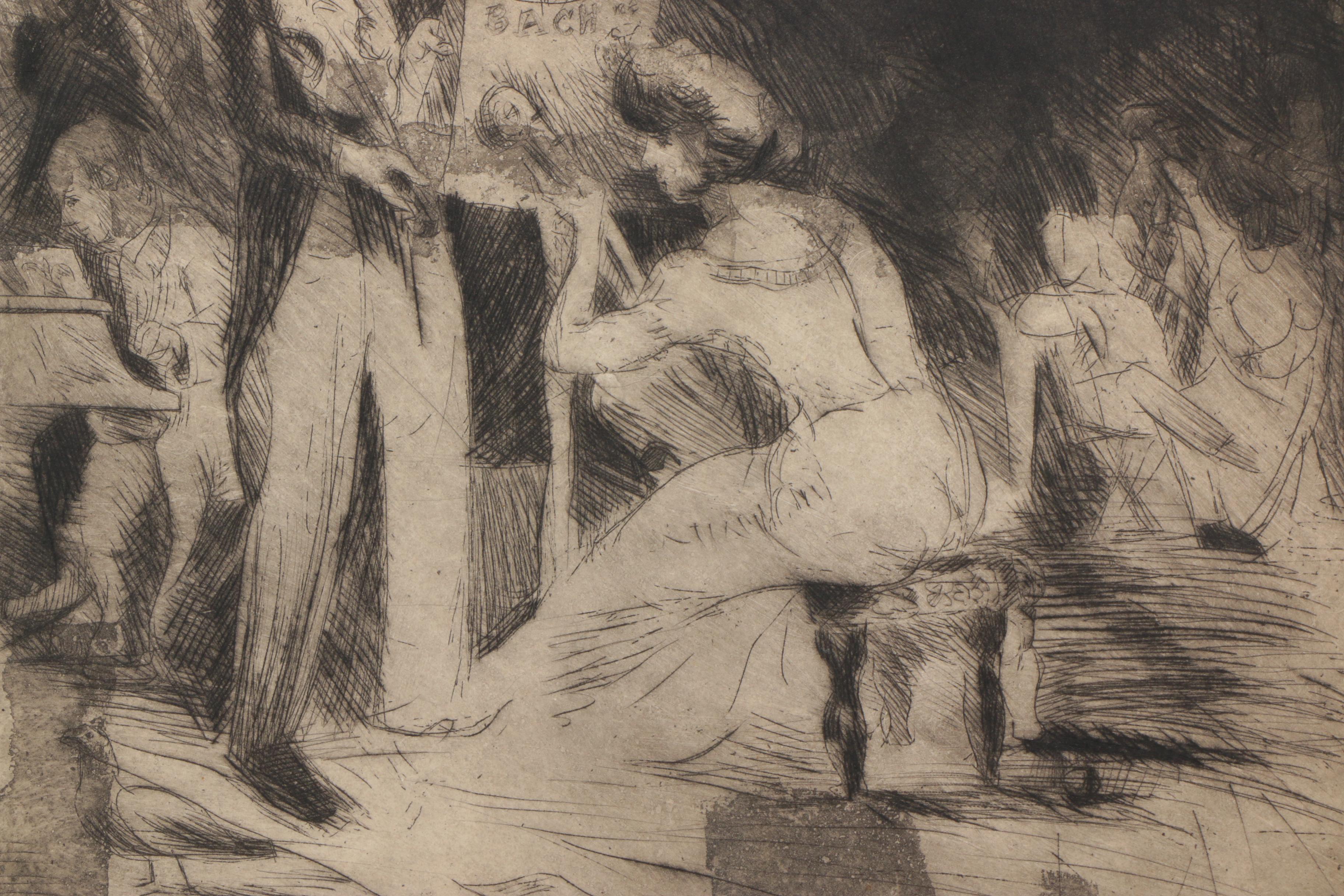 John E. Schroder Limited Edition Drypoint Etching on Paper "Etude"