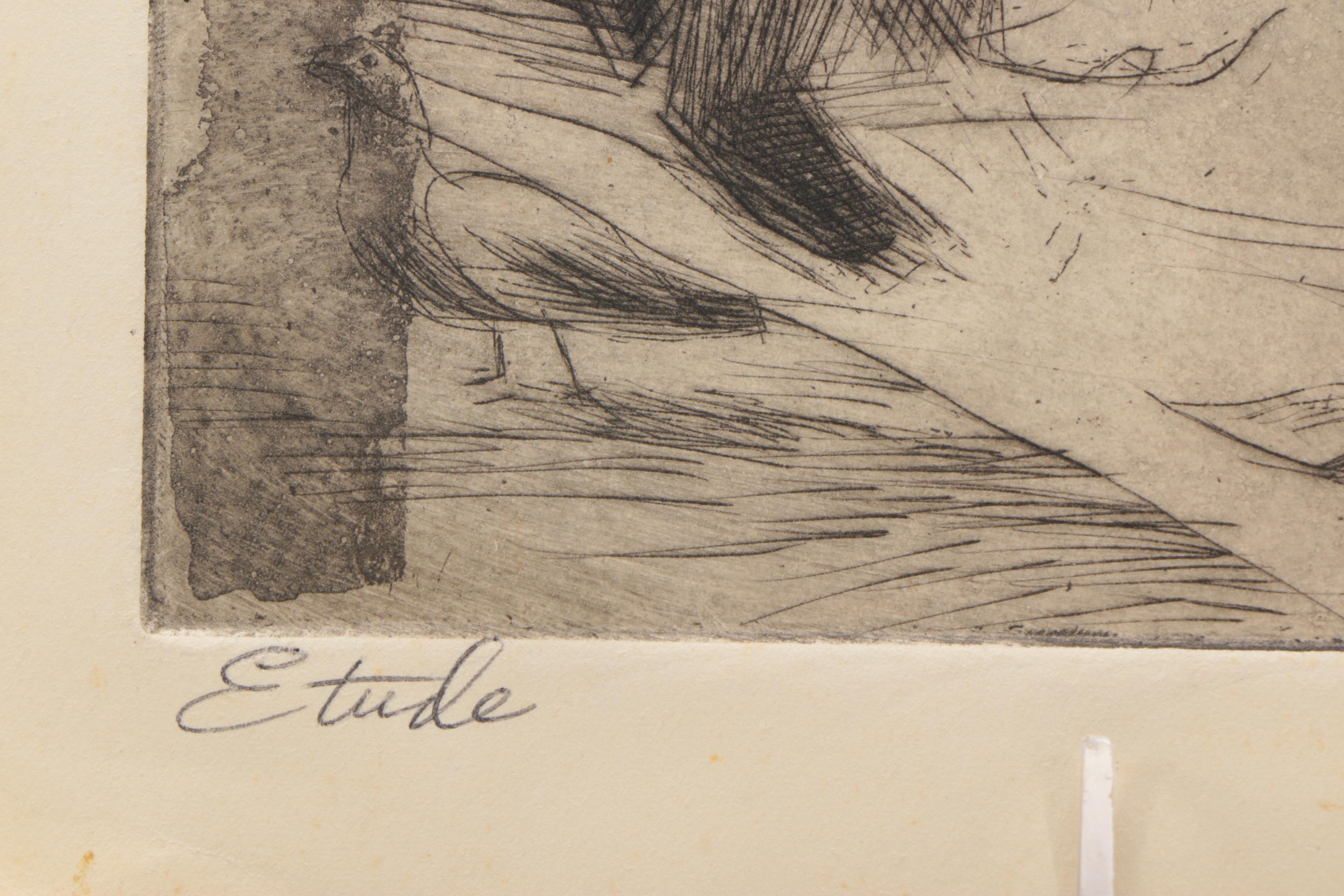 John E. Schroder Limited Edition Drypoint Etching on Paper "Etude"