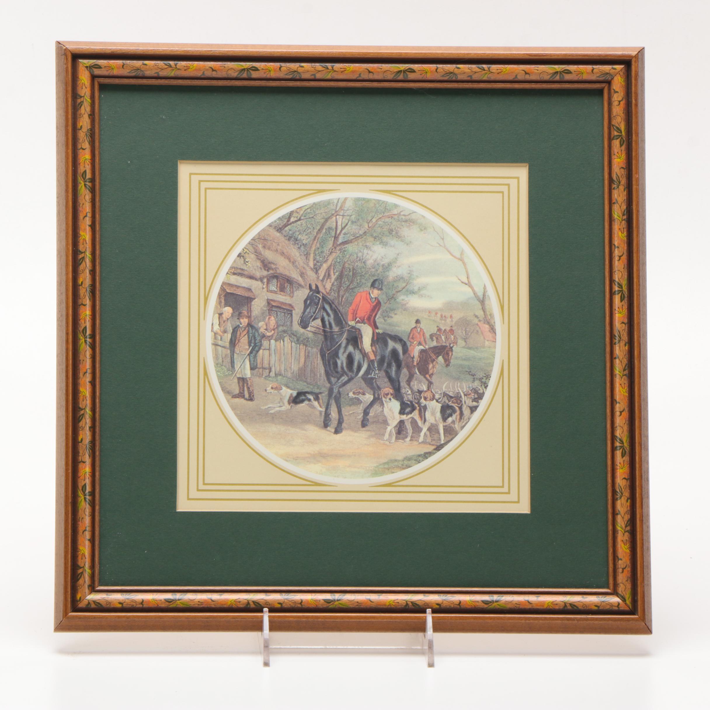 Framed Offset Lithographs of Hunters With Dogs