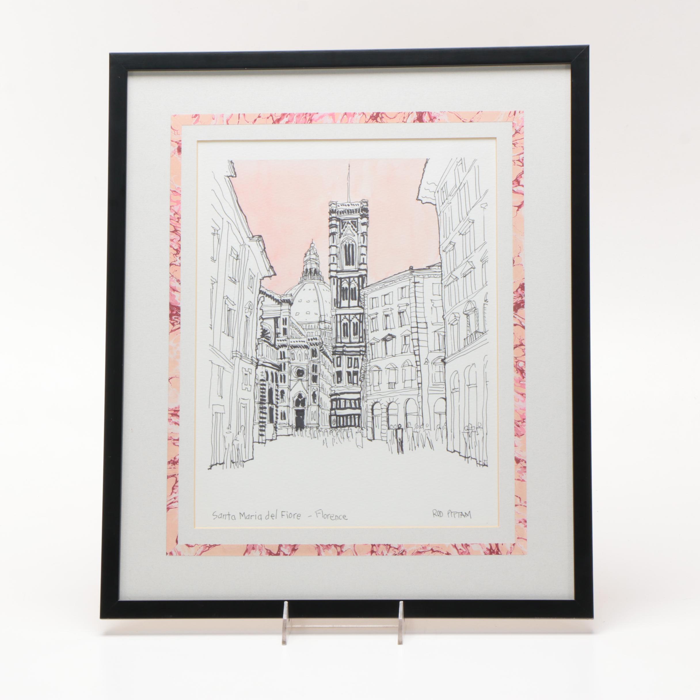 Rod Pittam Watercolor and Pen Drawing "Santa Maria del Fiore"