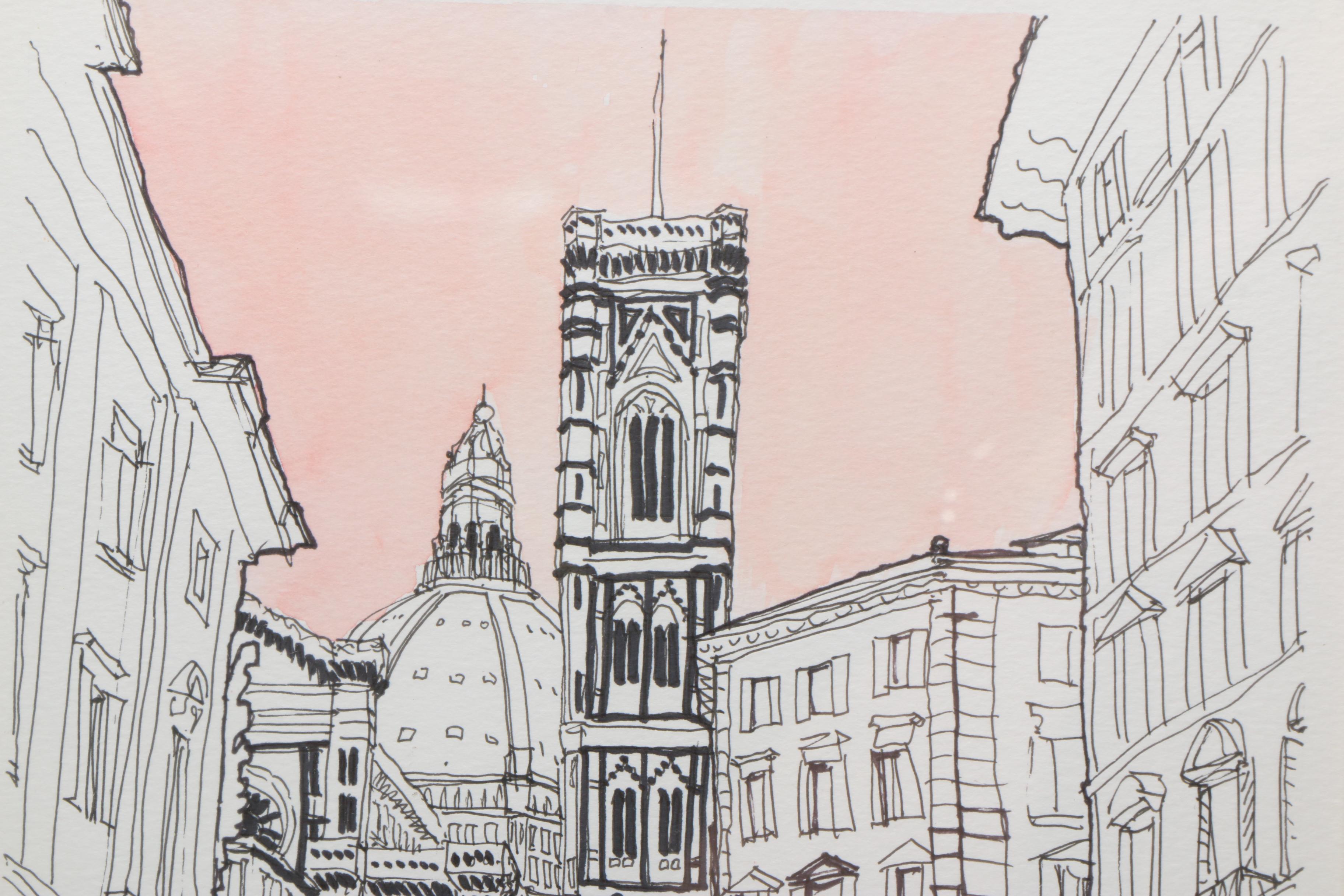 Rod Pittam Watercolor and Pen Drawing "Santa Maria del Fiore"