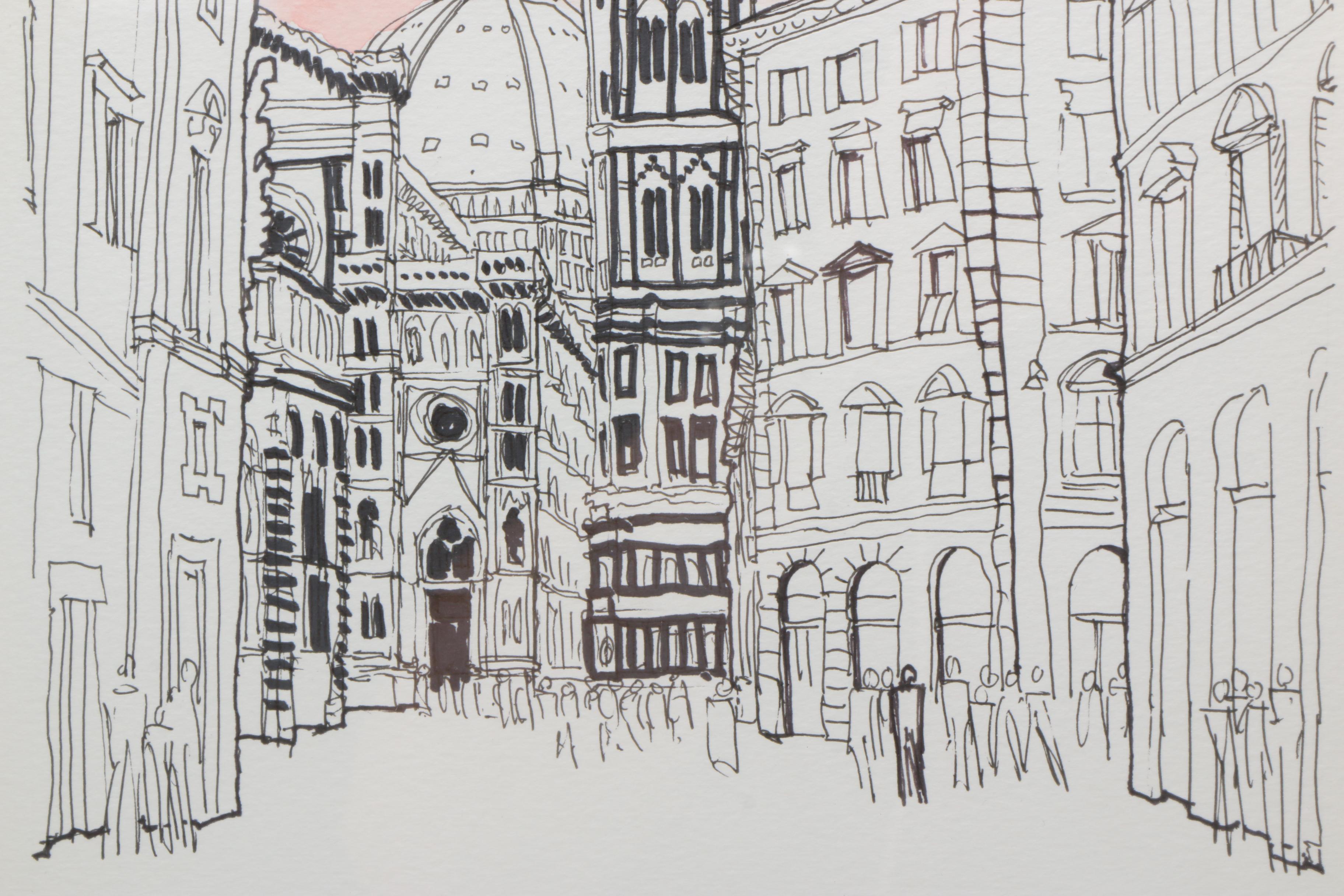 Rod Pittam Watercolor and Pen Drawing "Santa Maria del Fiore"