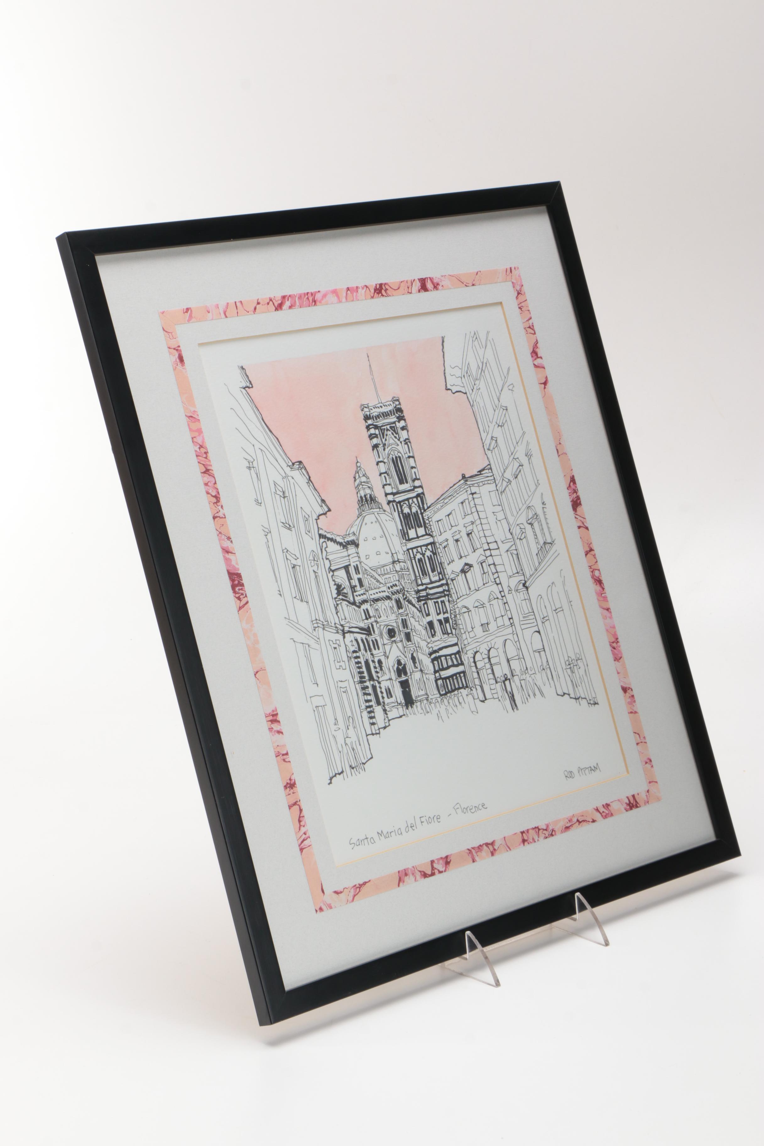 Rod Pittam Watercolor and Pen Drawing "Santa Maria del Fiore"