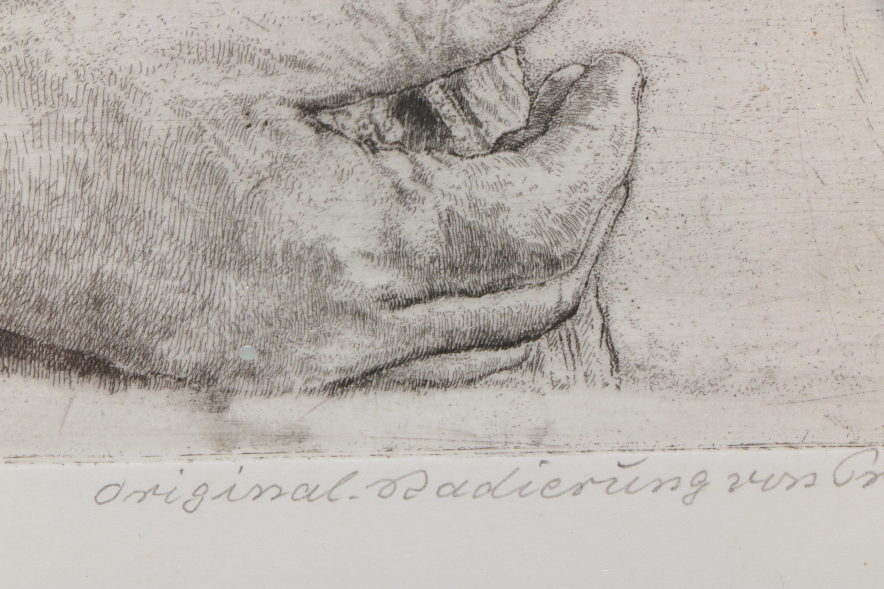 Paul Geissler Etching on Paper of Man With Flowerpot