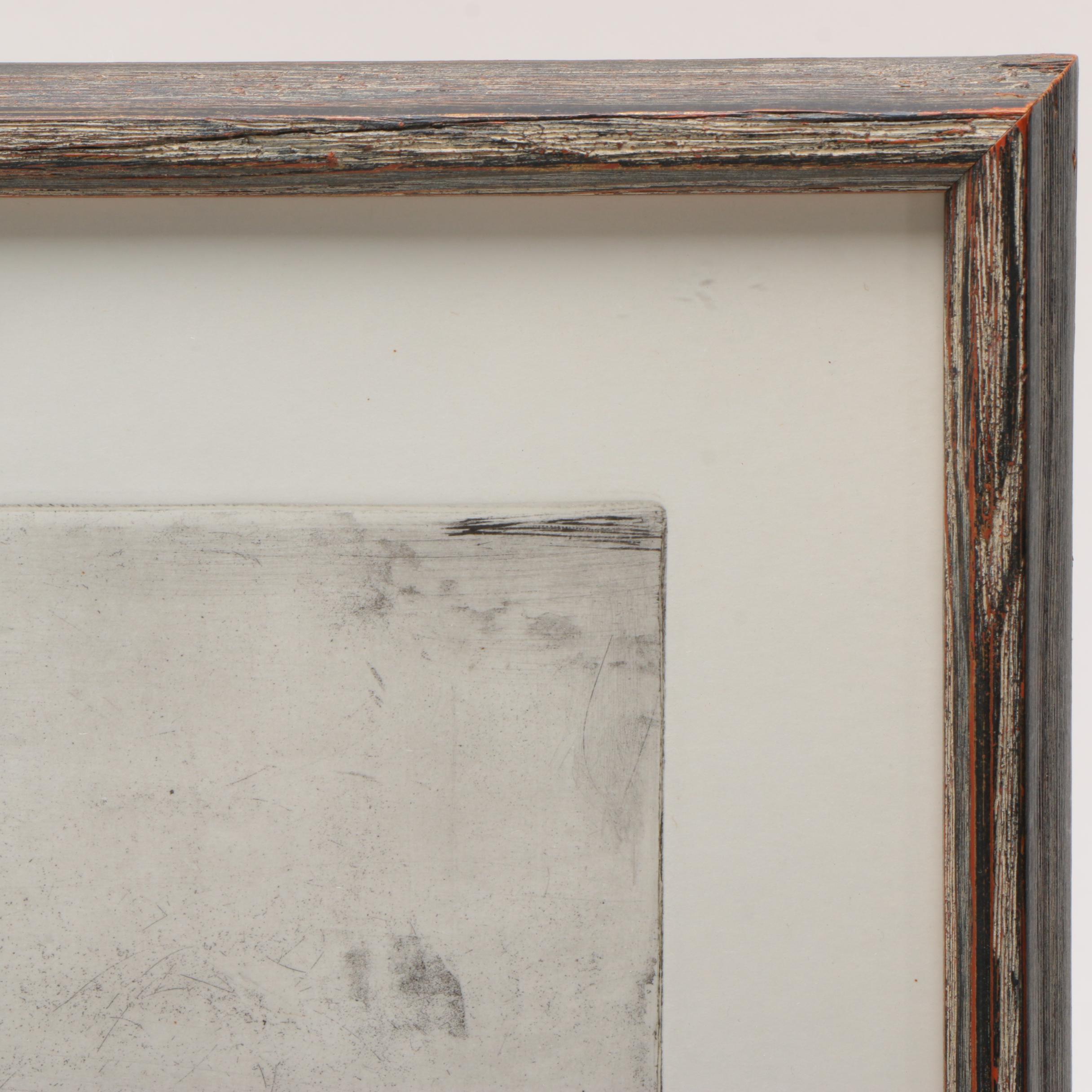 Paul Geissler Etching on Paper of Man With Flowerpot