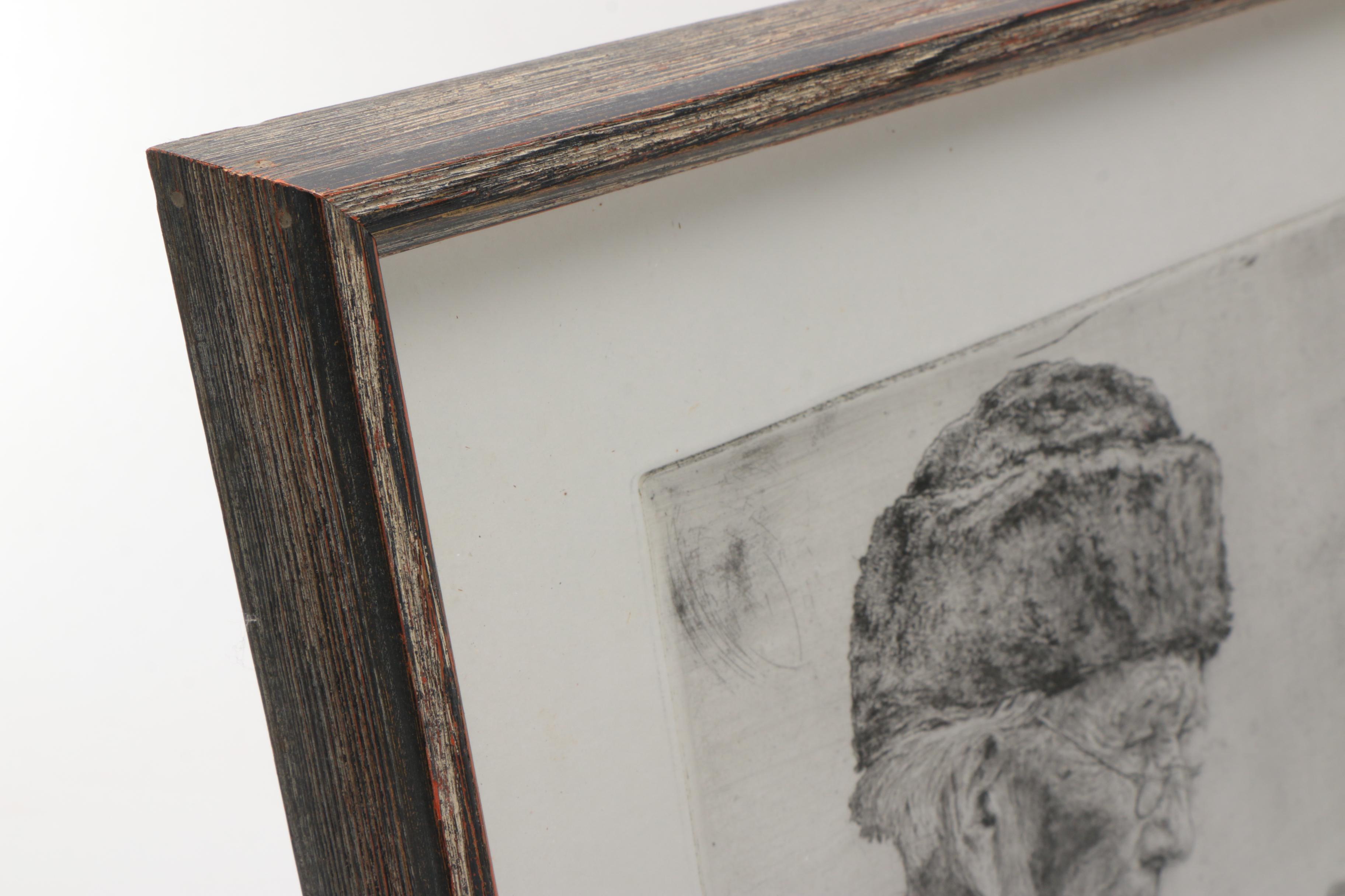 Paul Geissler Etching on Paper of Man With Flowerpot