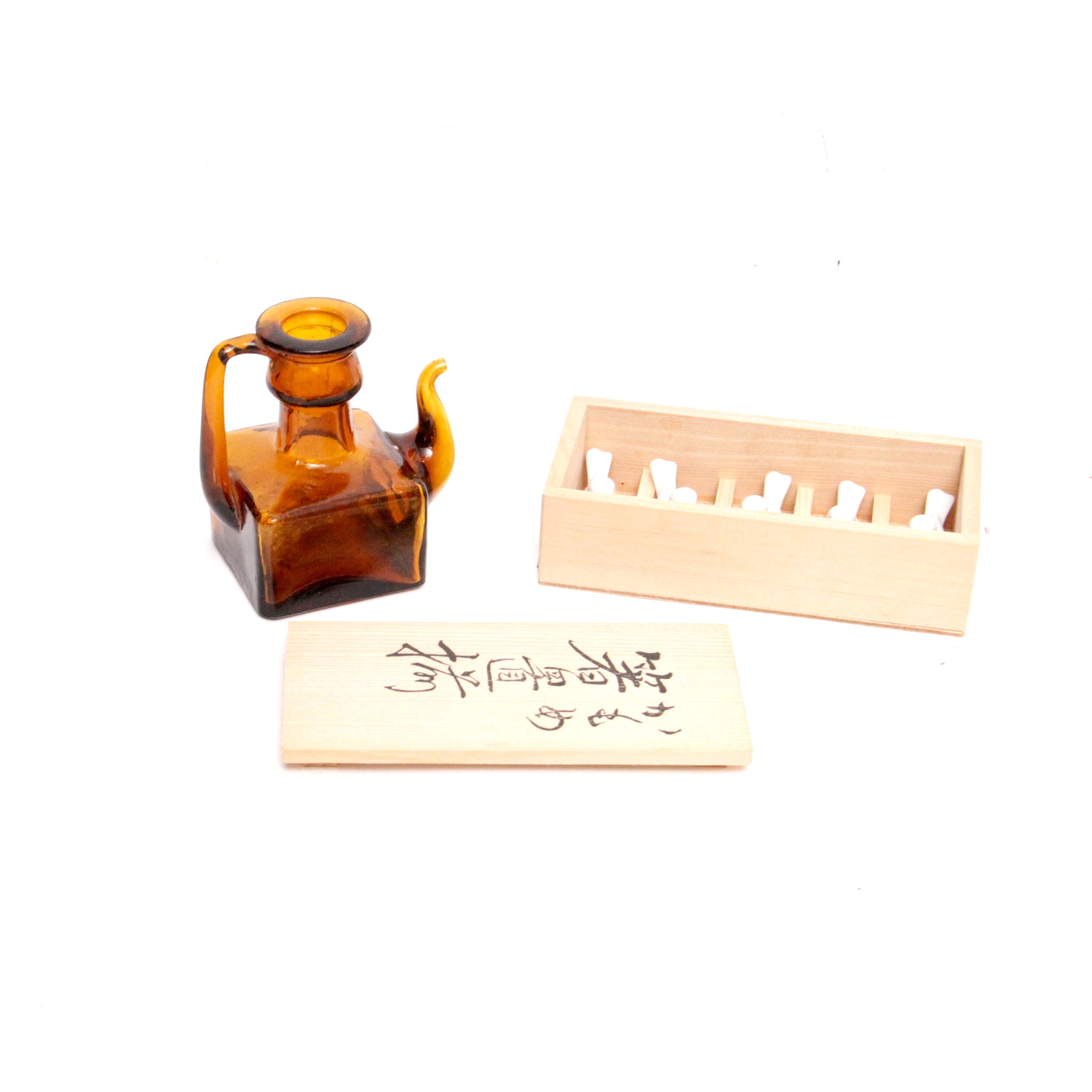 Taiwanese Amber Glass Bottle and Chop Stick Stands