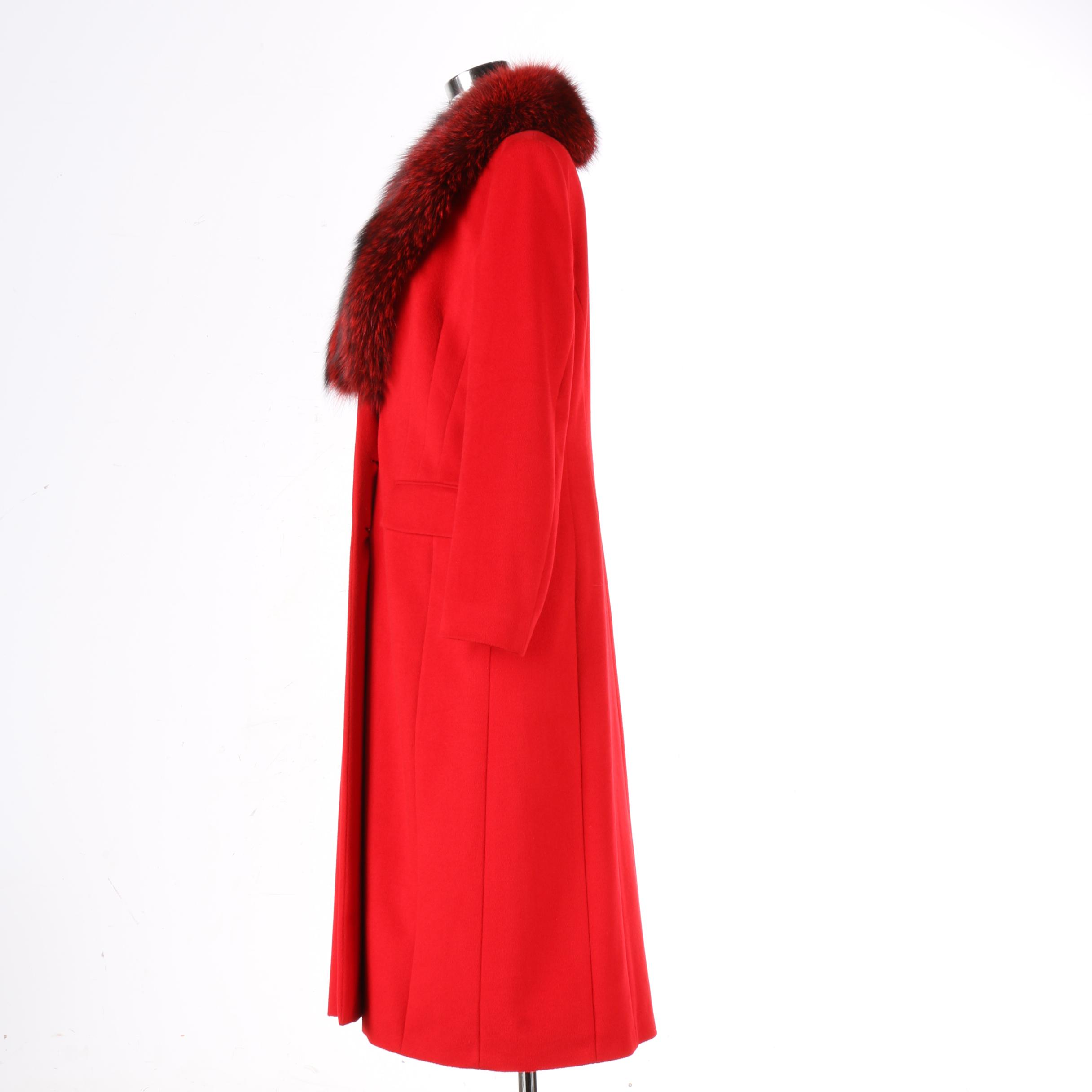 Piacenza for Escada Red Coat with Fox Fur Collar