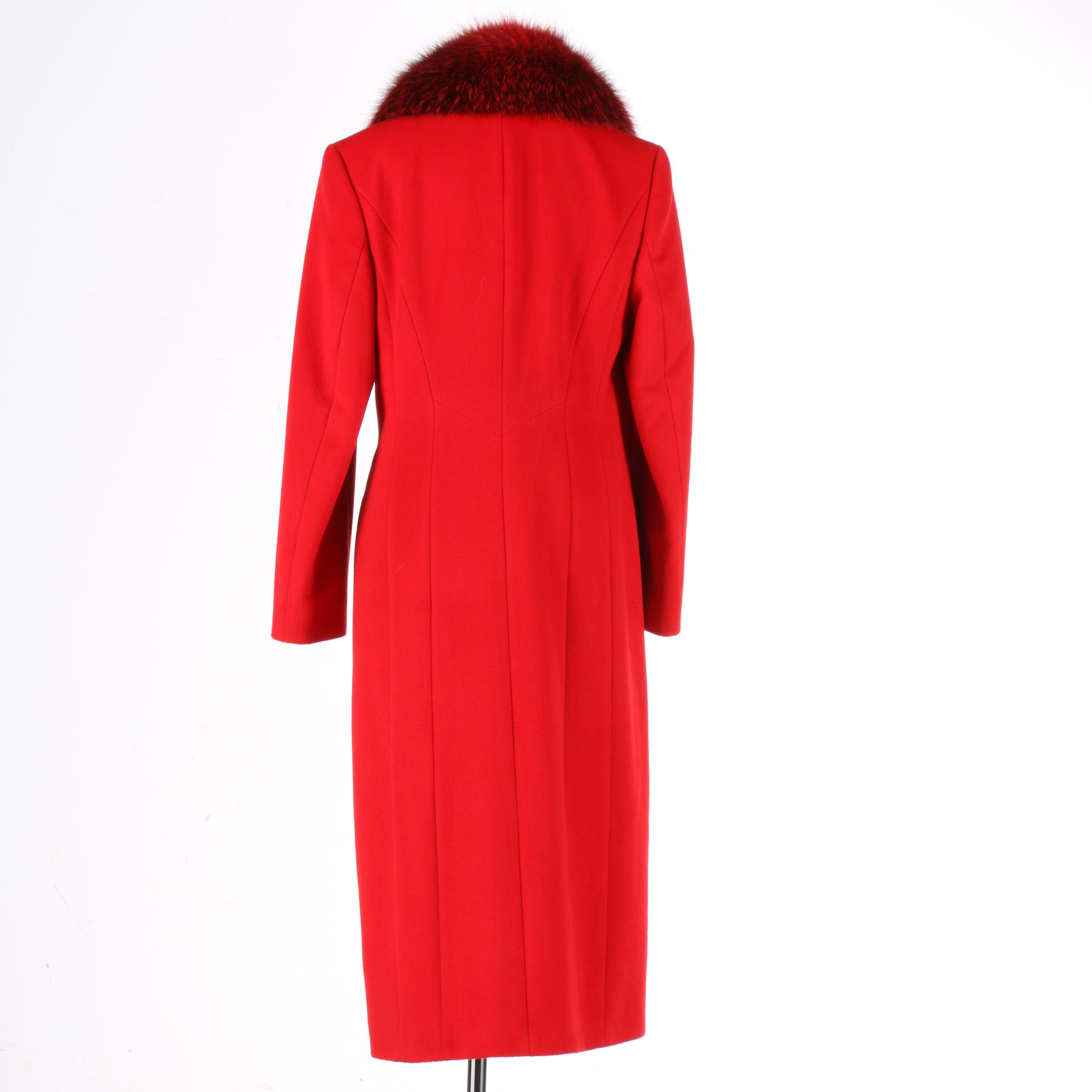 Piacenza for Escada Red Coat with Fox Fur Collar