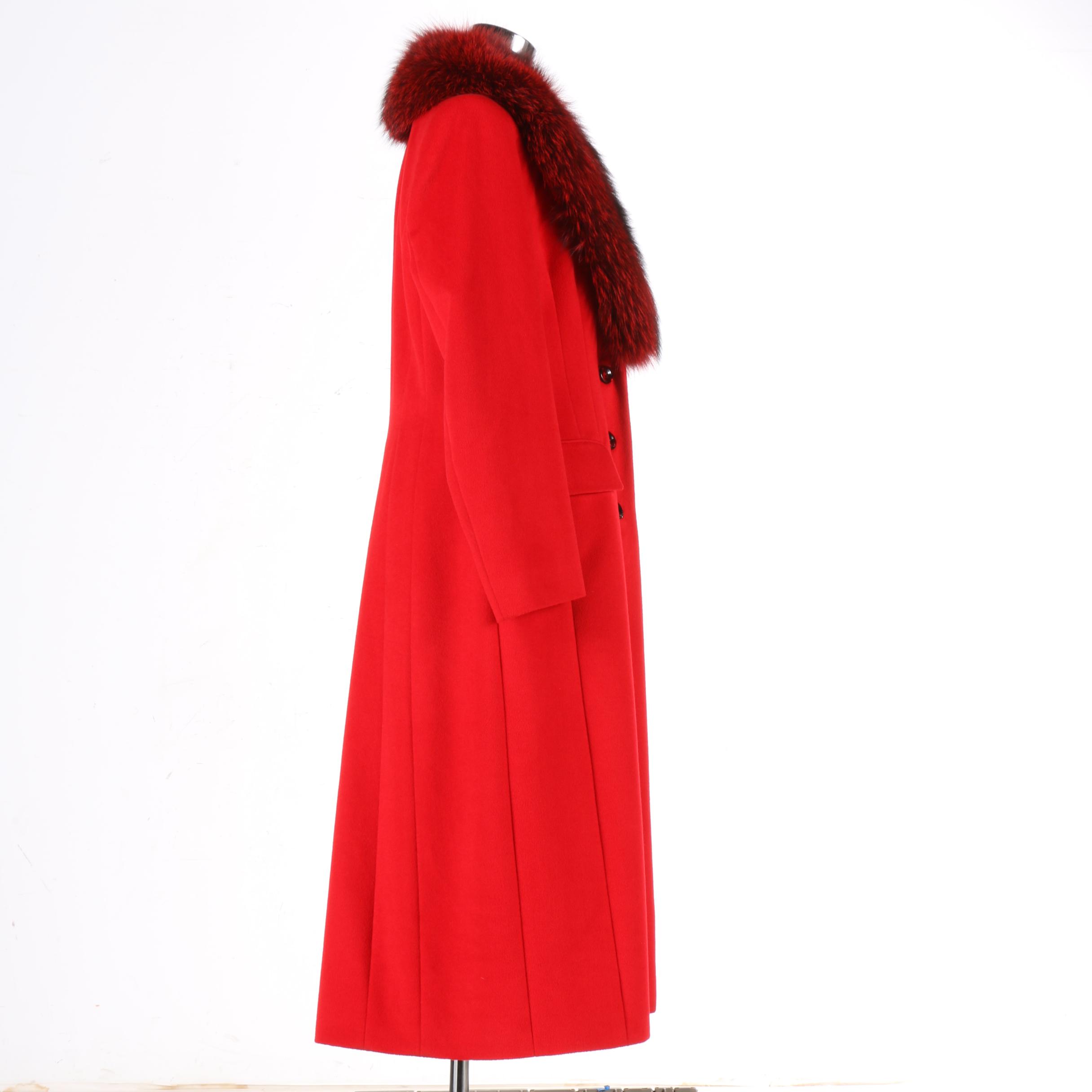 Piacenza for Escada Red Coat with Fox Fur Collar