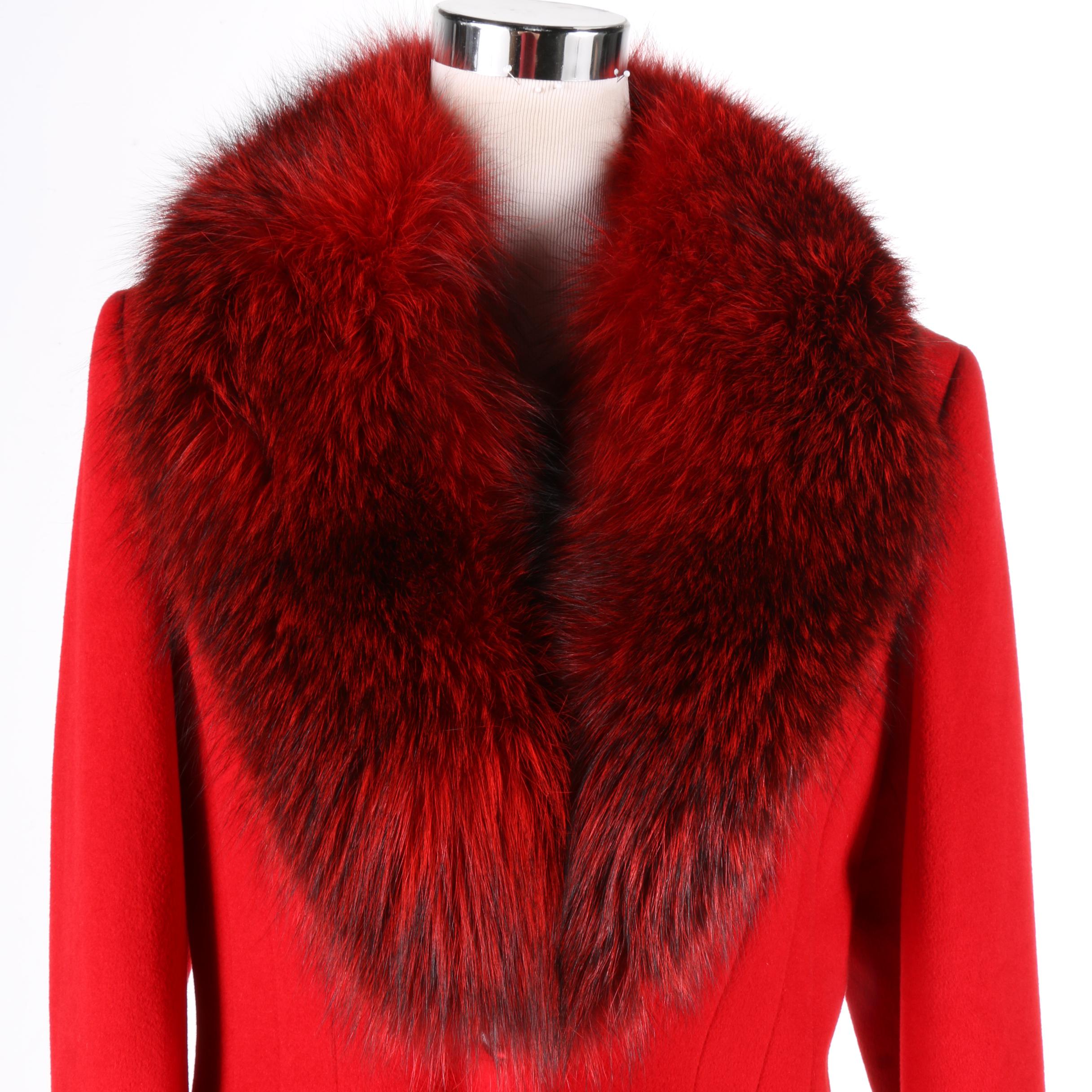 Piacenza for Escada Red Coat with Fox Fur Collar