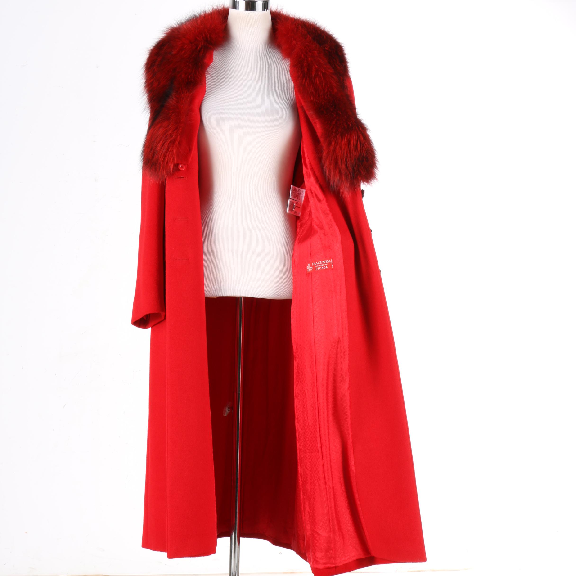 Piacenza for Escada Red Coat with Fox Fur Collar