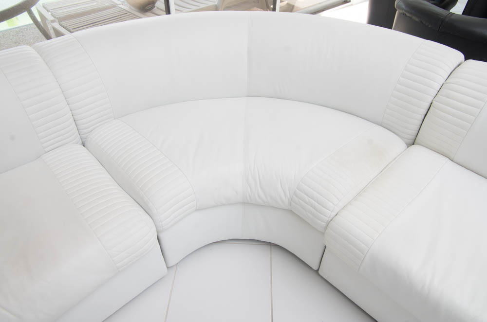 White Leatherette L-Shaped Sectional Sofa With Ottoman