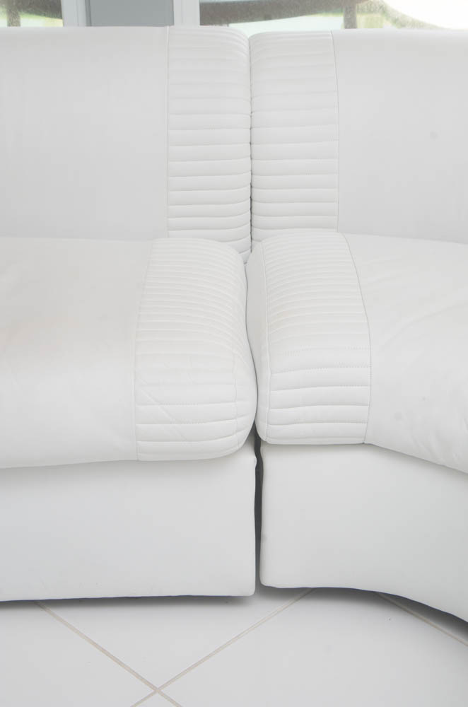 White Leatherette L-Shaped Sectional Sofa With Ottoman