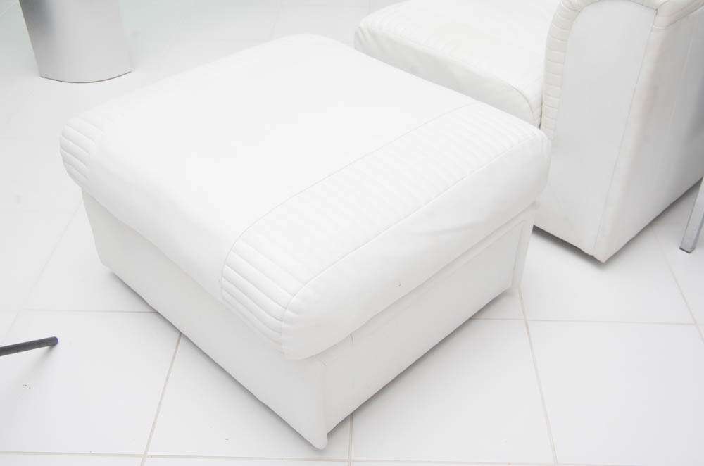 White Leatherette L-Shaped Sectional Sofa With Ottoman