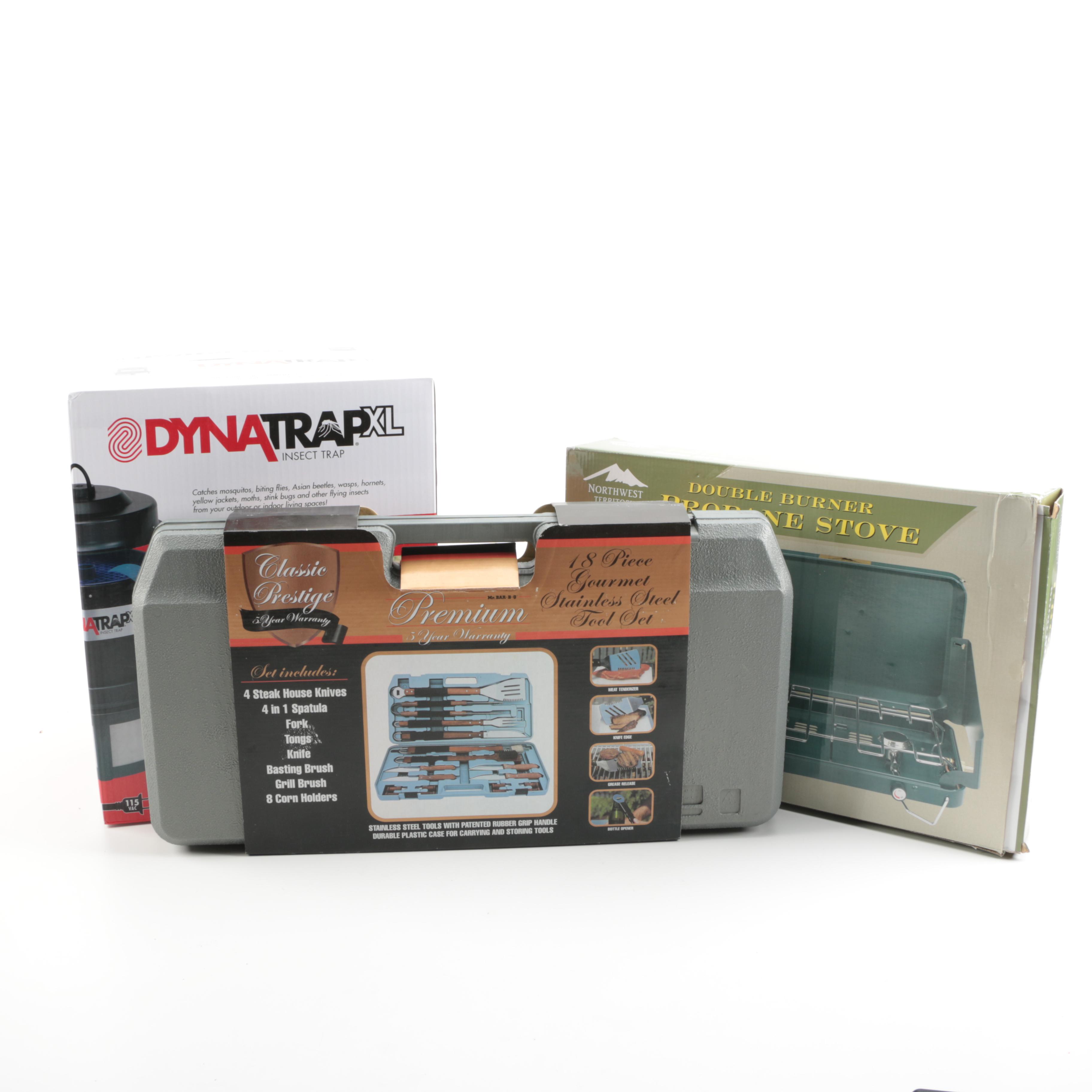 Propane Stove, Barbecue Tool Set and Insect Trap