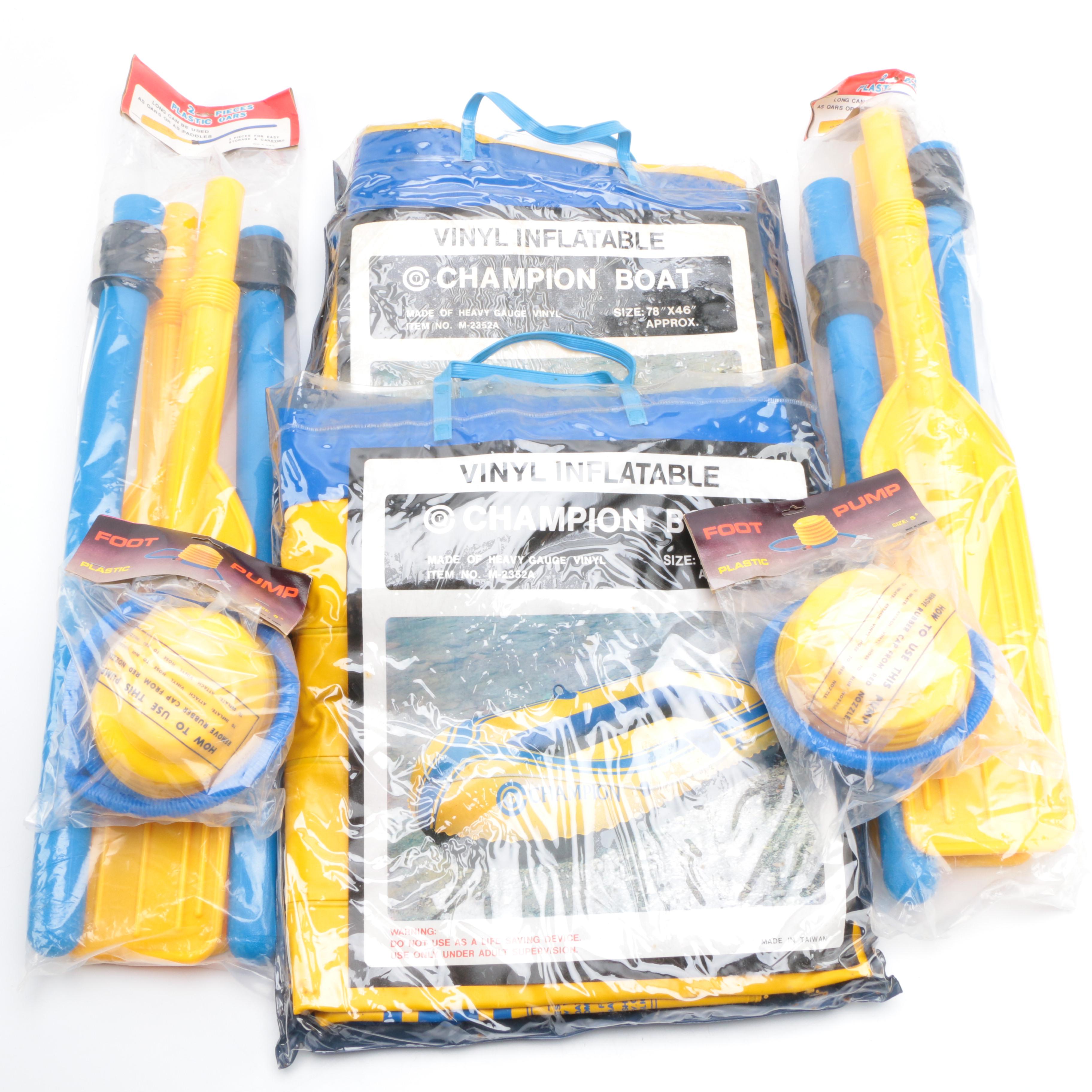 Vinyl Inflatable Champion Boats With Plastic Oars and Foot Pumps