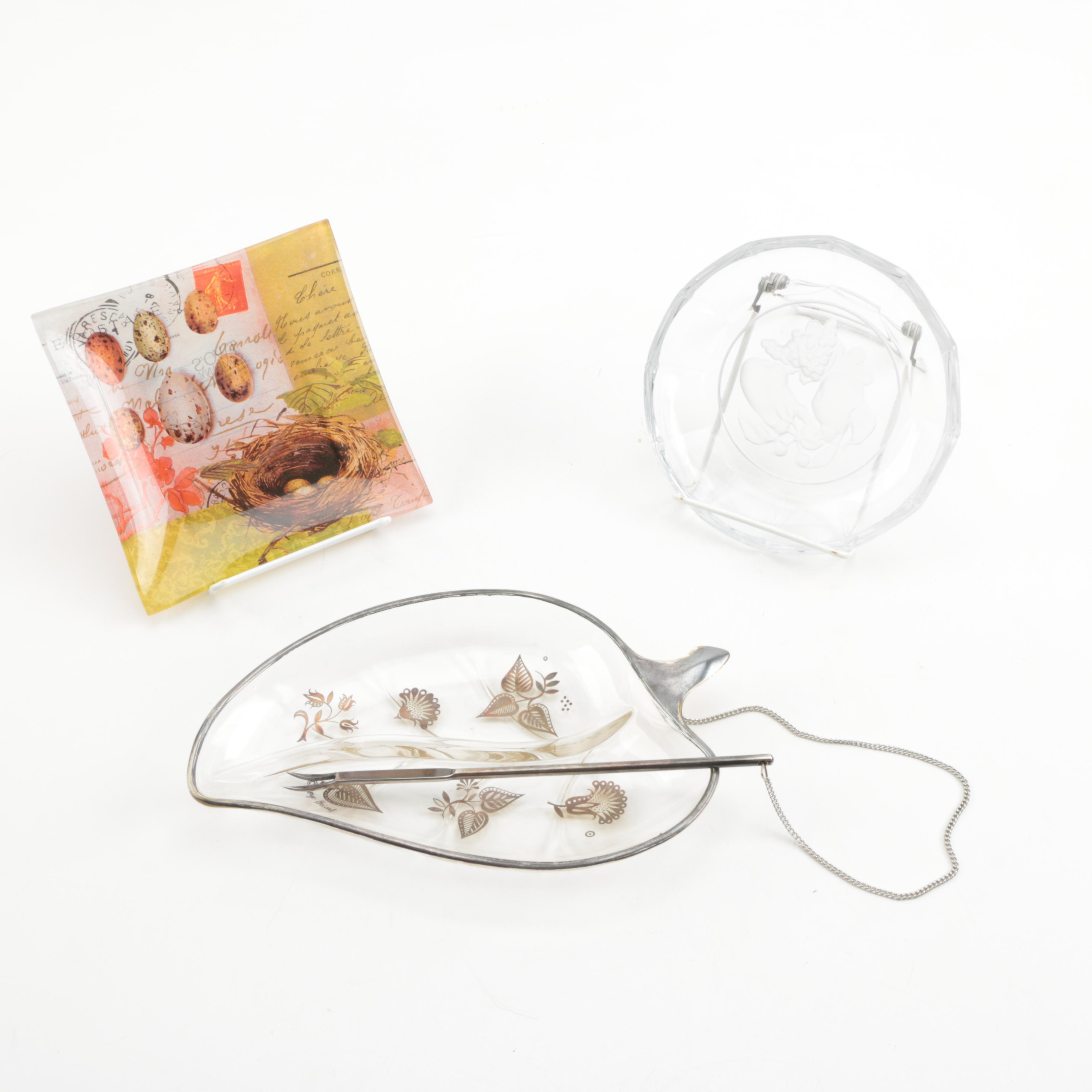 Glass Dishes, Including Val St Lambert, Shrimp Forks and Utensils