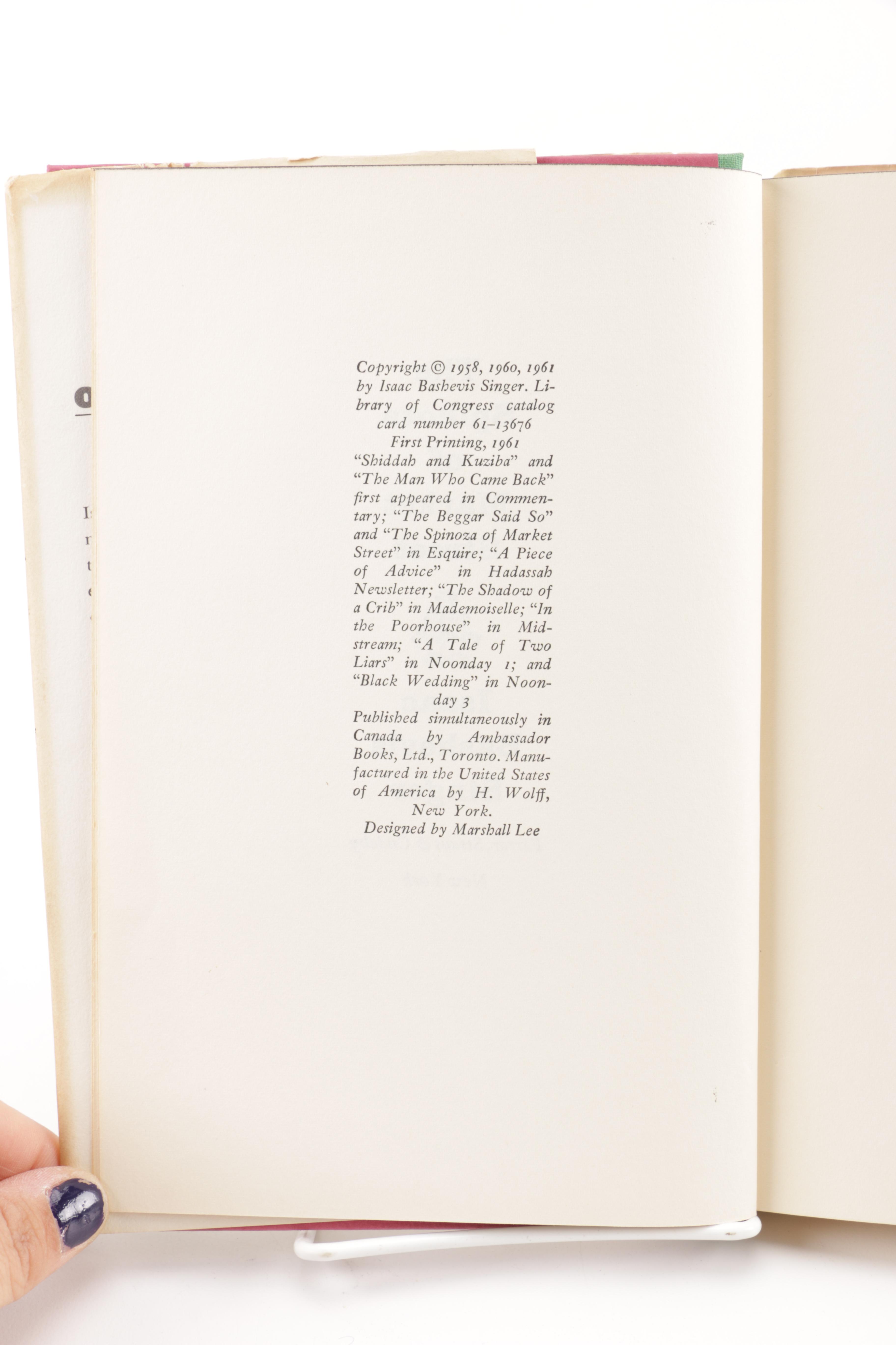 1961 Signed First Edition "The Spinoza of Market Street" by Isaac Bashevis Singer