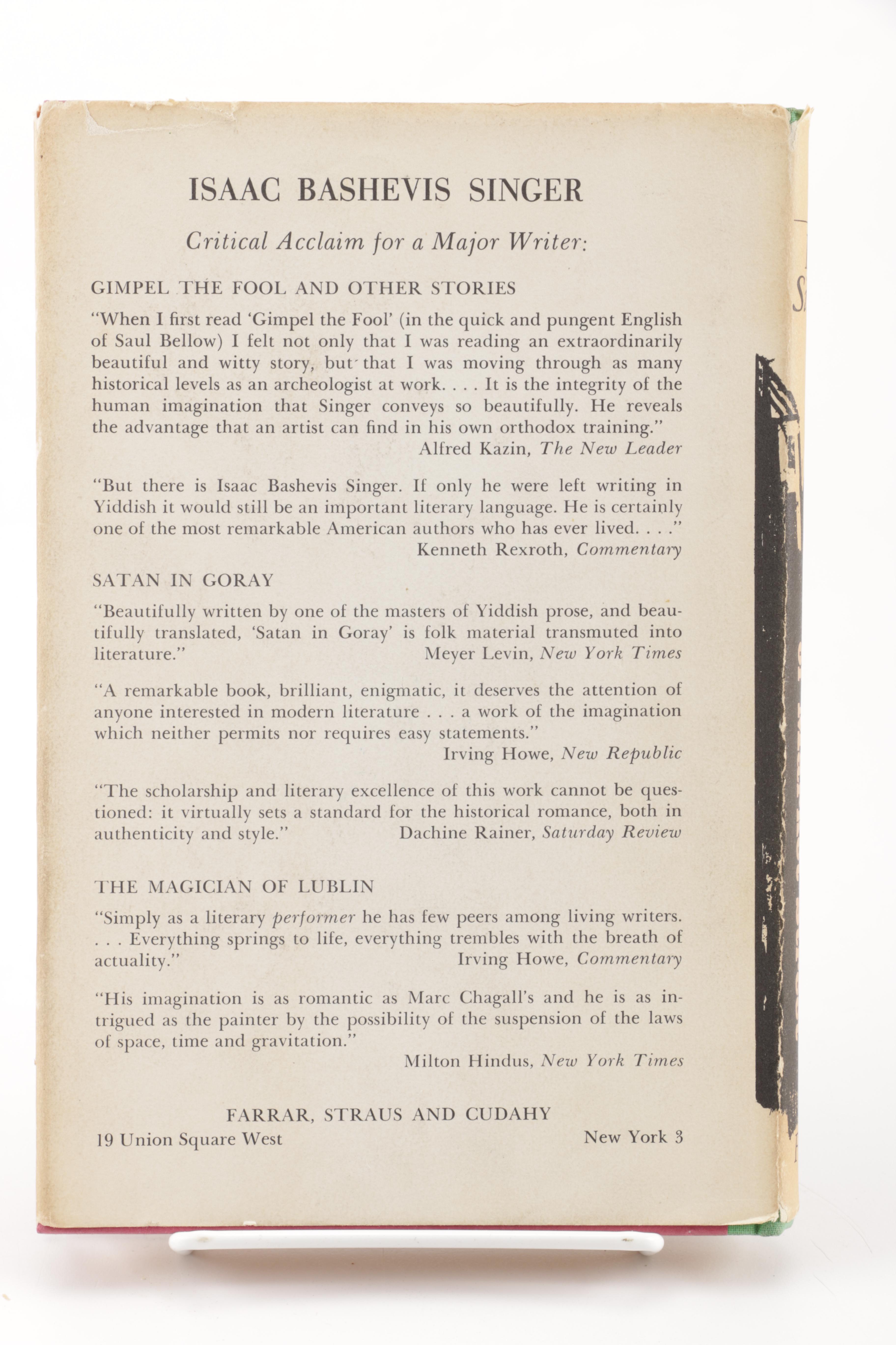 1961 Signed First Edition "The Spinoza of Market Street" by Isaac Bashevis Singer