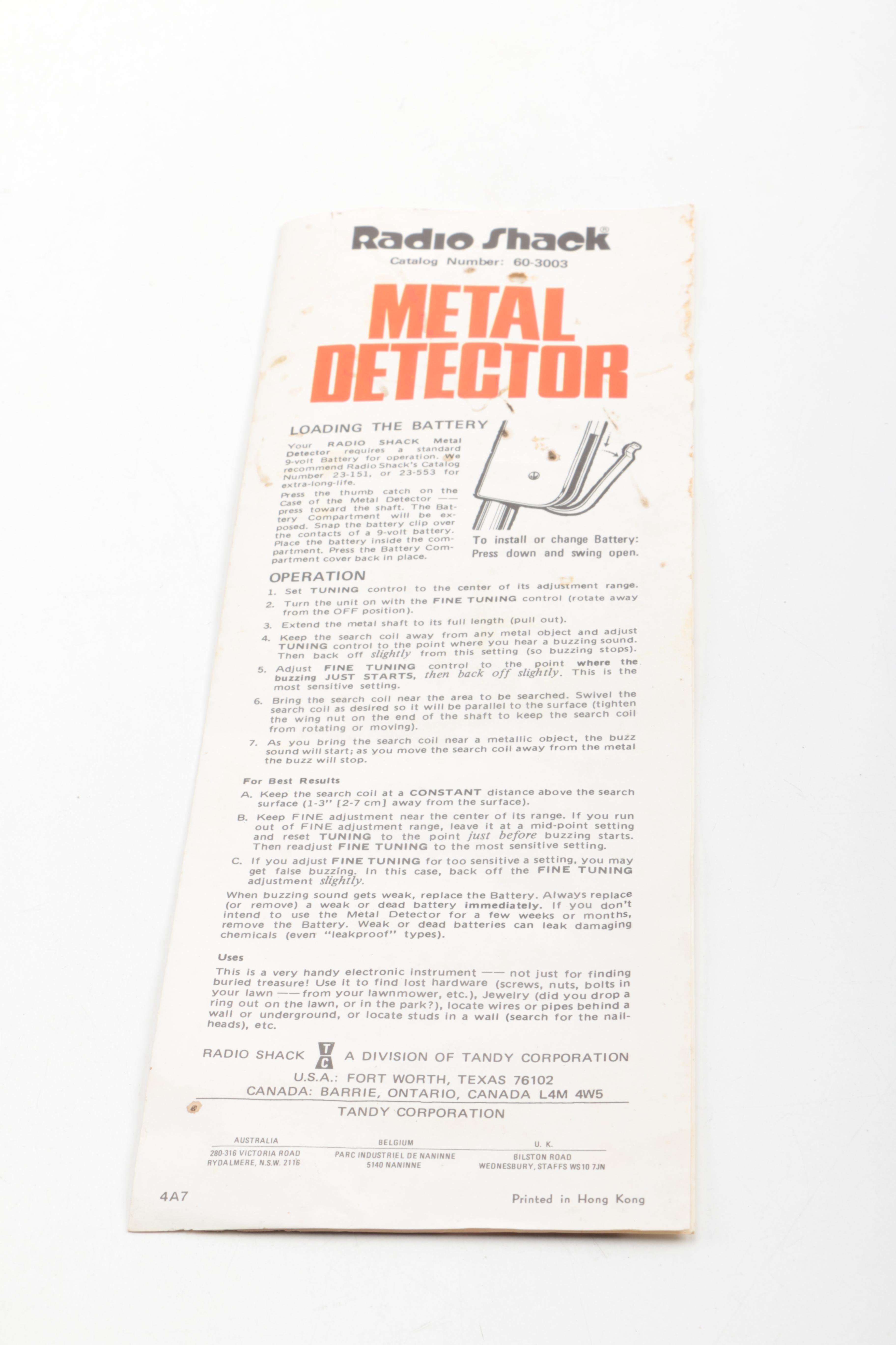 Radio Shack metal Metal Detectors
