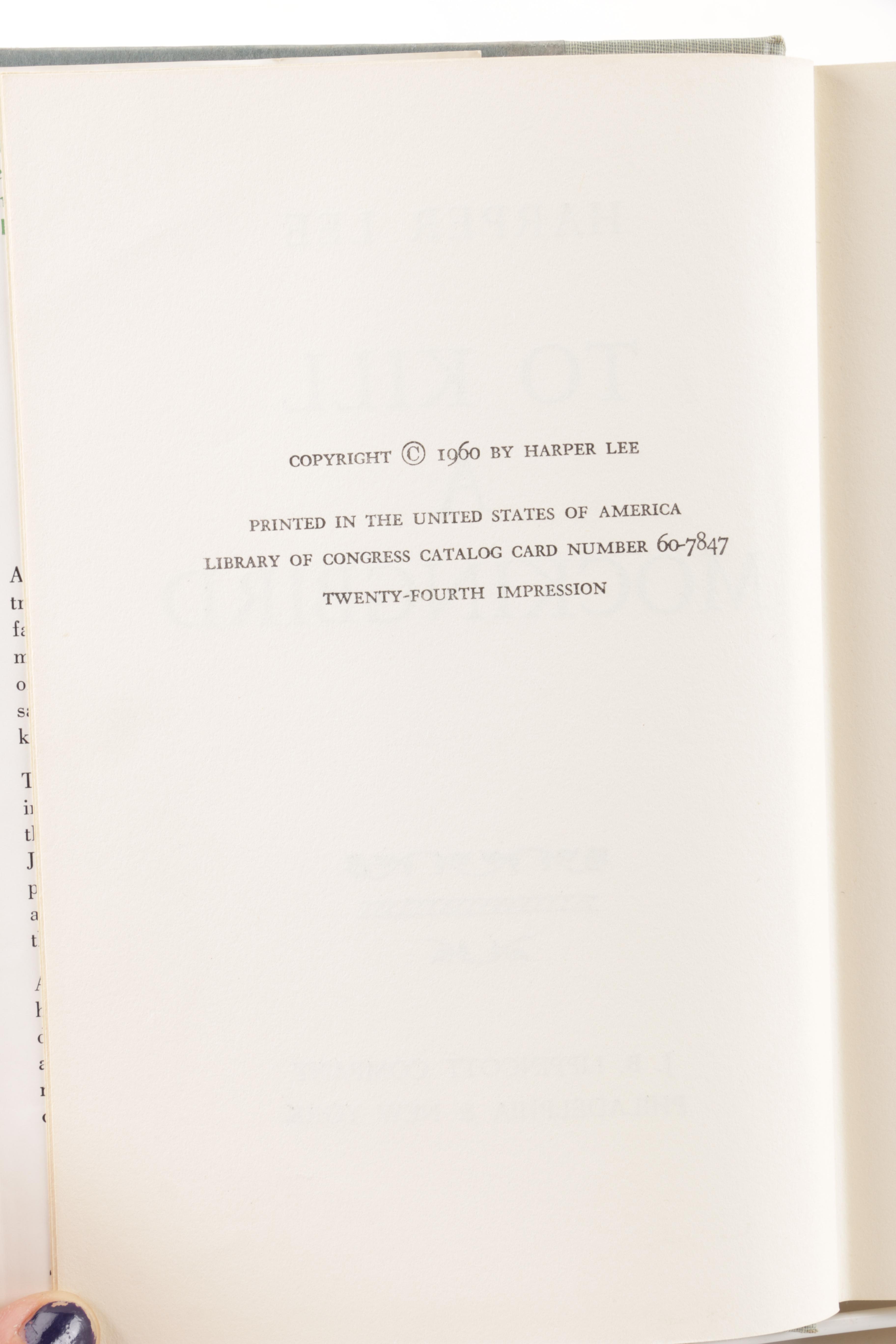 1960 Early Printing "To Kill a Mocking Bird" by Harper Lee