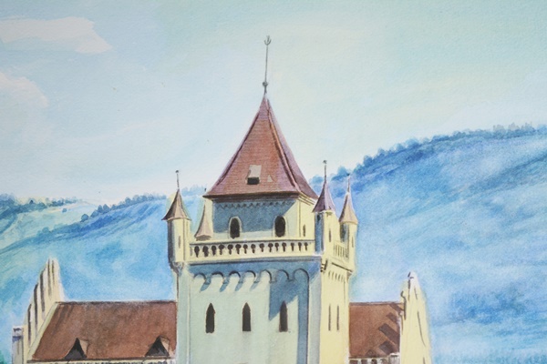 El Nour Hamad Original Castle Watercolor