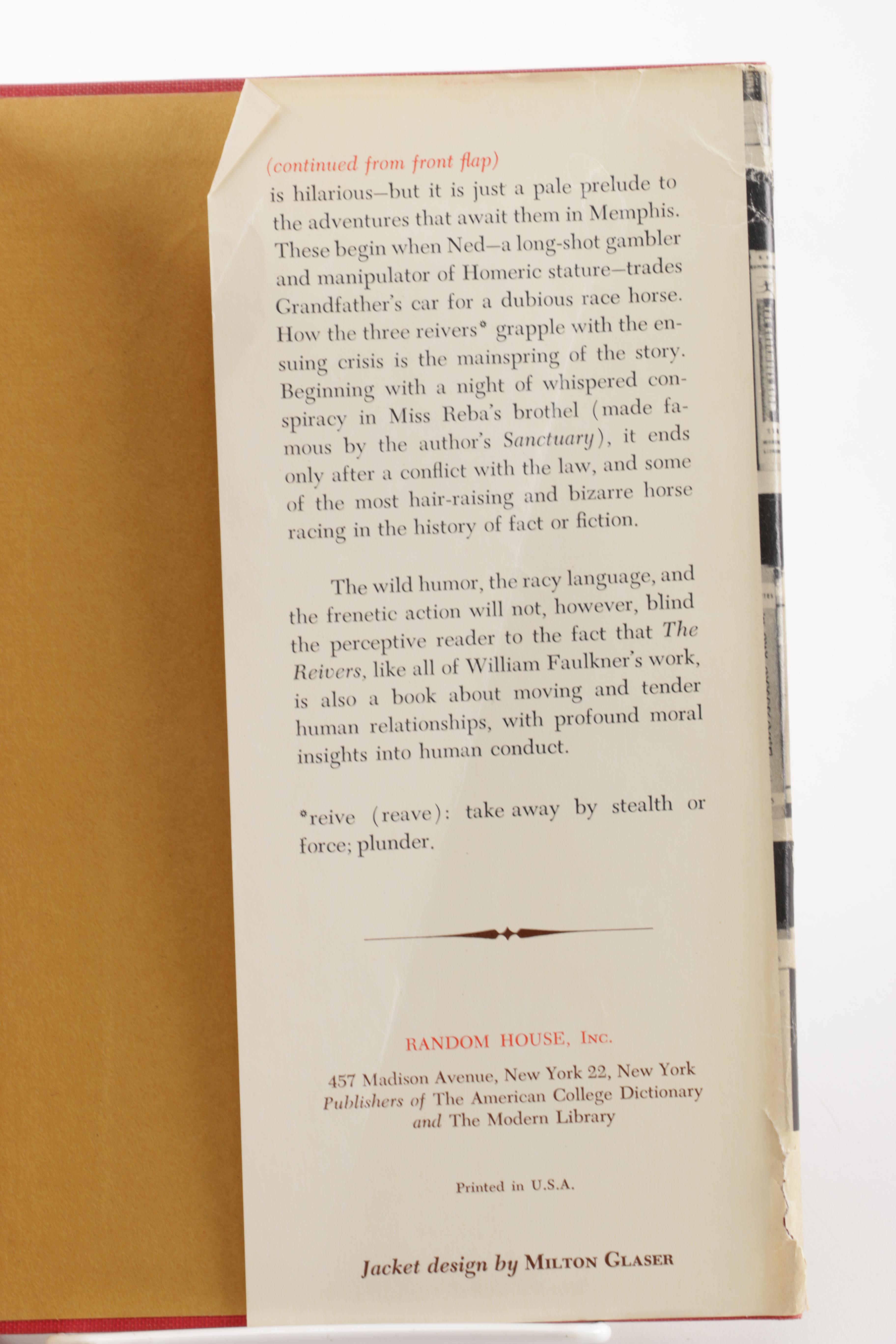 1962 First Edition "The Reivers" by William Faulkner