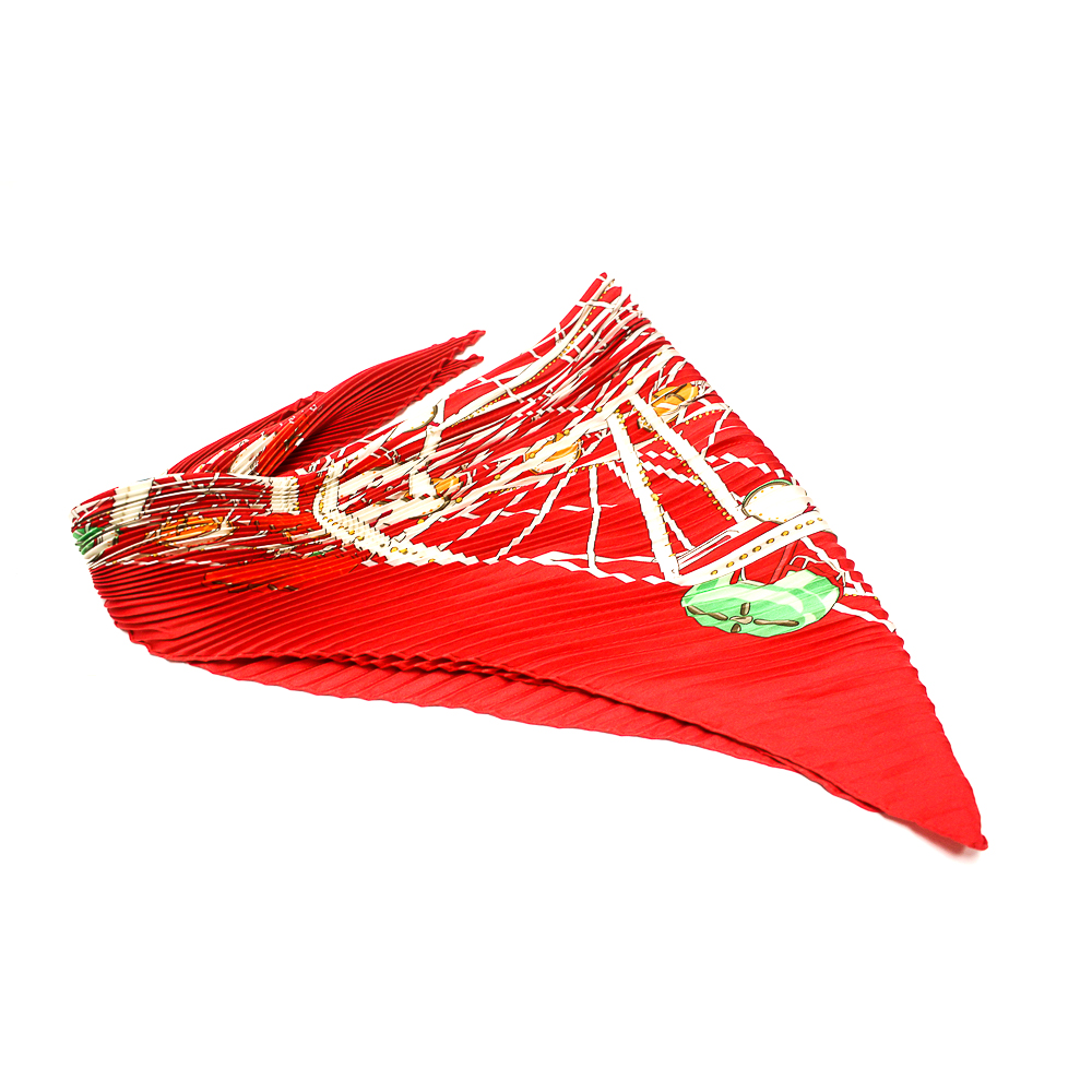 Hermès "Grande Roue" Big Wheel Pleated Silk Scarf