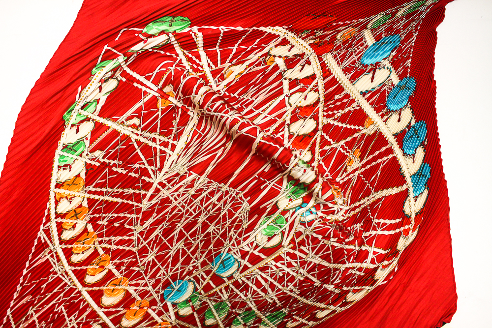 Hermès "Grande Roue" Big Wheel Pleated Silk Scarf