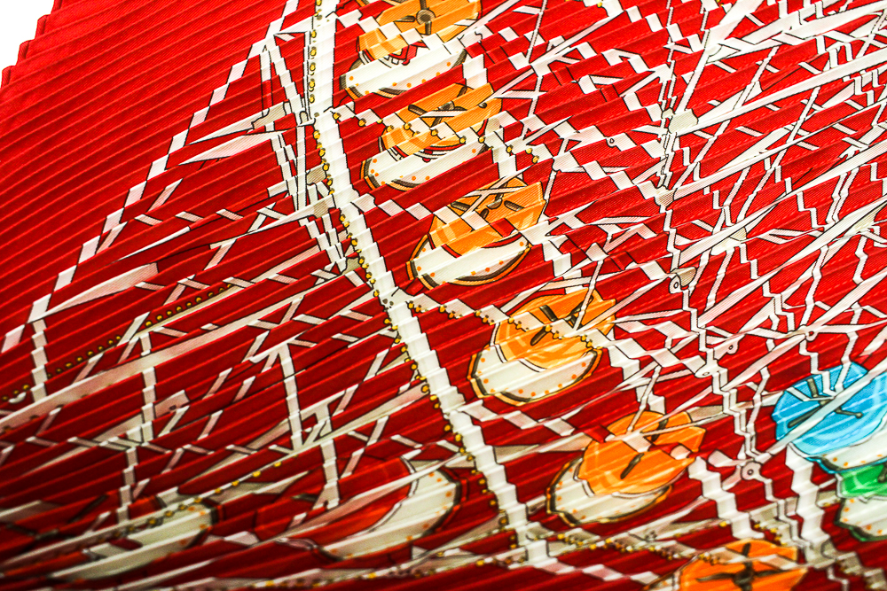 Hermès "Grande Roue" Big Wheel Pleated Silk Scarf