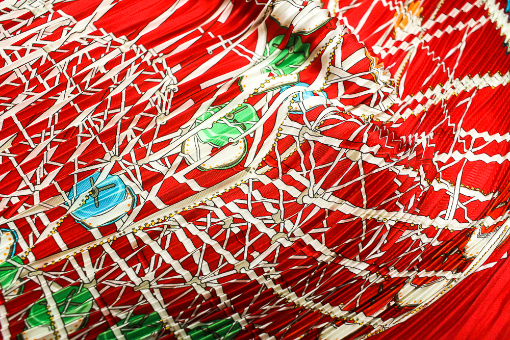 Hermès "Grande Roue" Big Wheel Pleated Silk Scarf