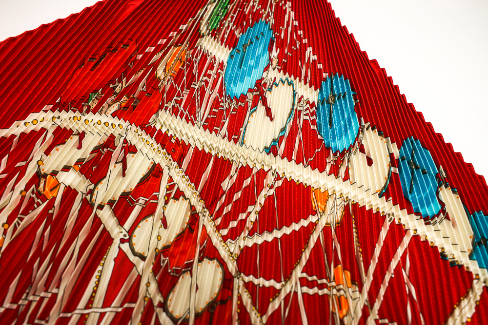 Hermès "Grande Roue" Big Wheel Pleated Silk Scarf