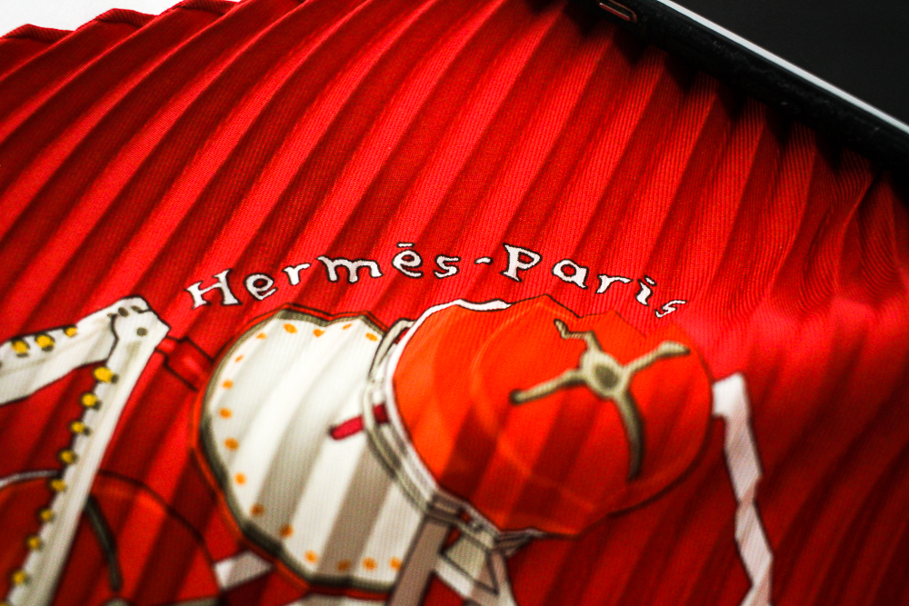 Hermès "Grande Roue" Big Wheel Pleated Silk Scarf