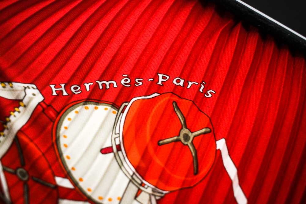 Hermès "Grande Roue" Big Wheel Pleated Silk Scarf