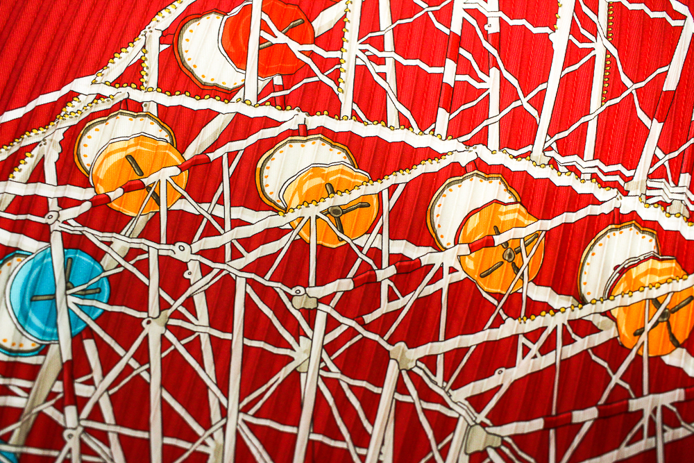 Hermès "Grande Roue" Big Wheel Pleated Silk Scarf