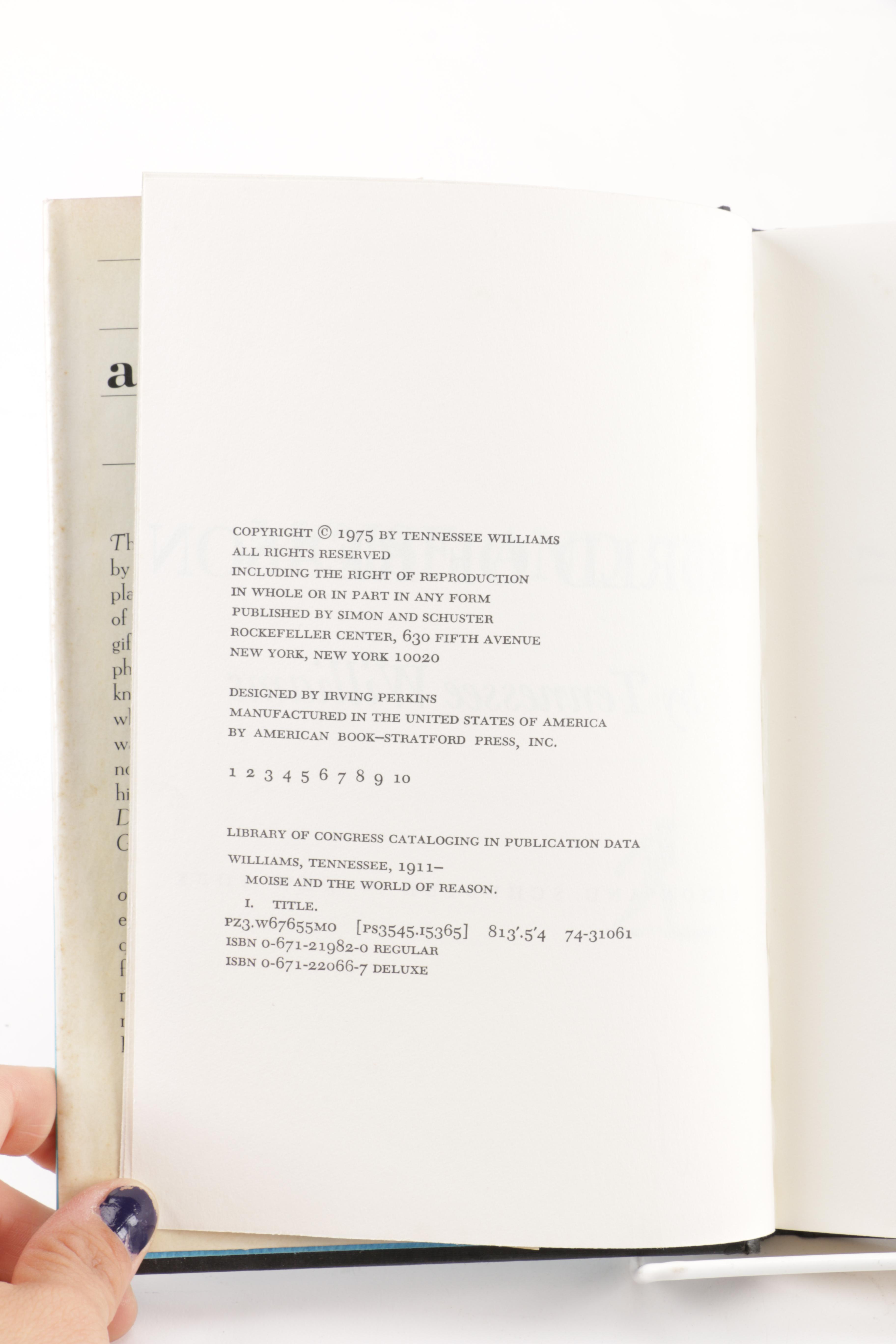 1975 First Edition "Moise and the World of Reason" by Tennessee Williams