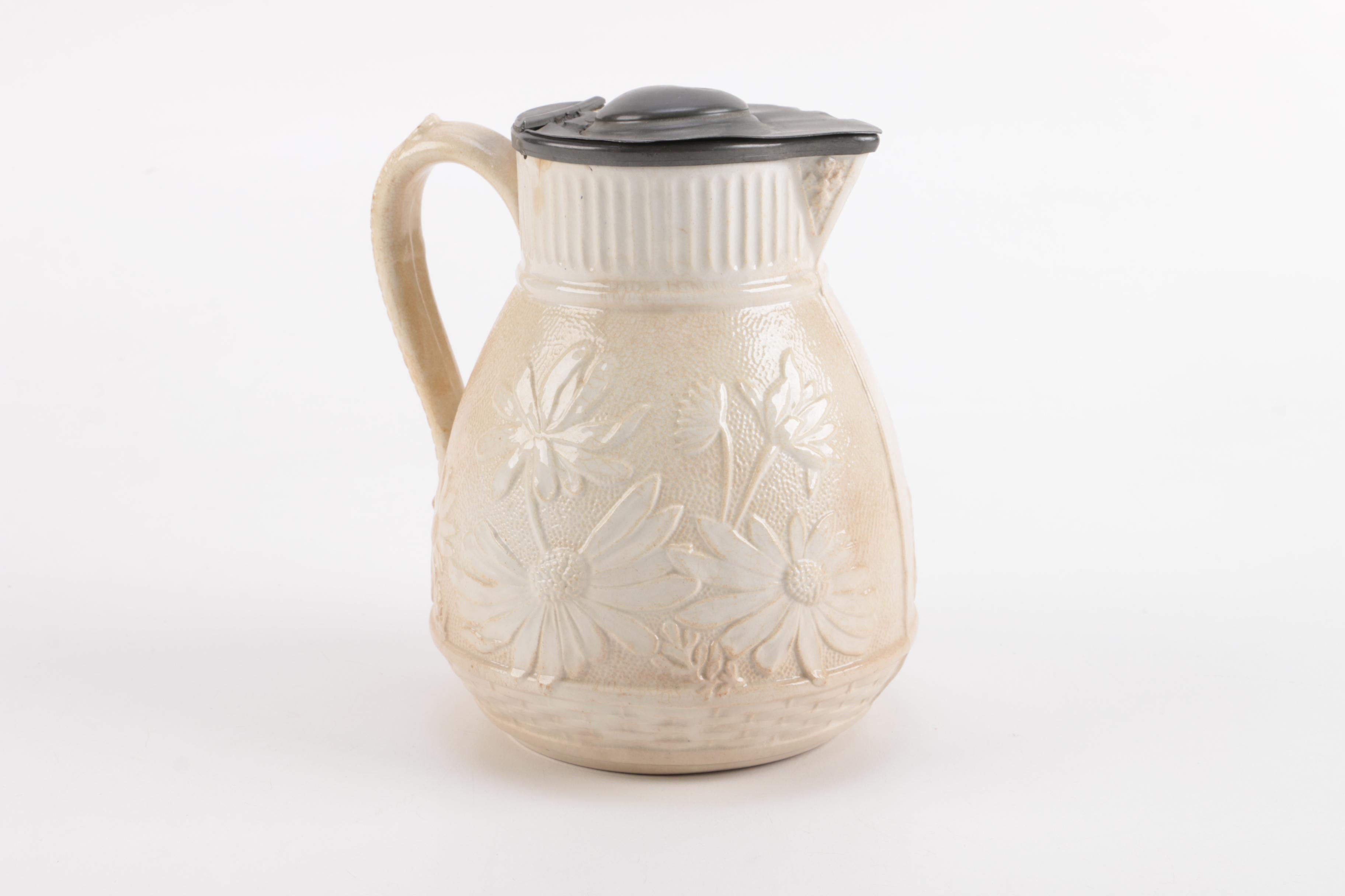 Antique English Parain Ware Jug and Pink Depression Glass Platter