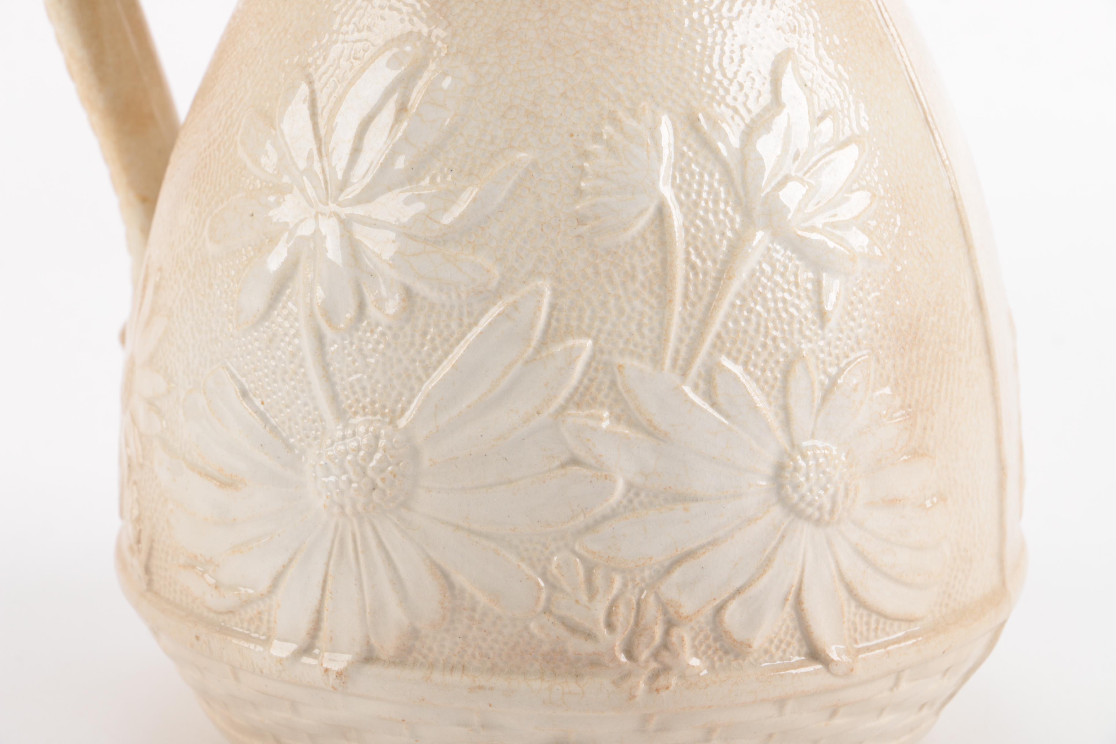 Antique English Parain Ware Jug and Pink Depression Glass Platter